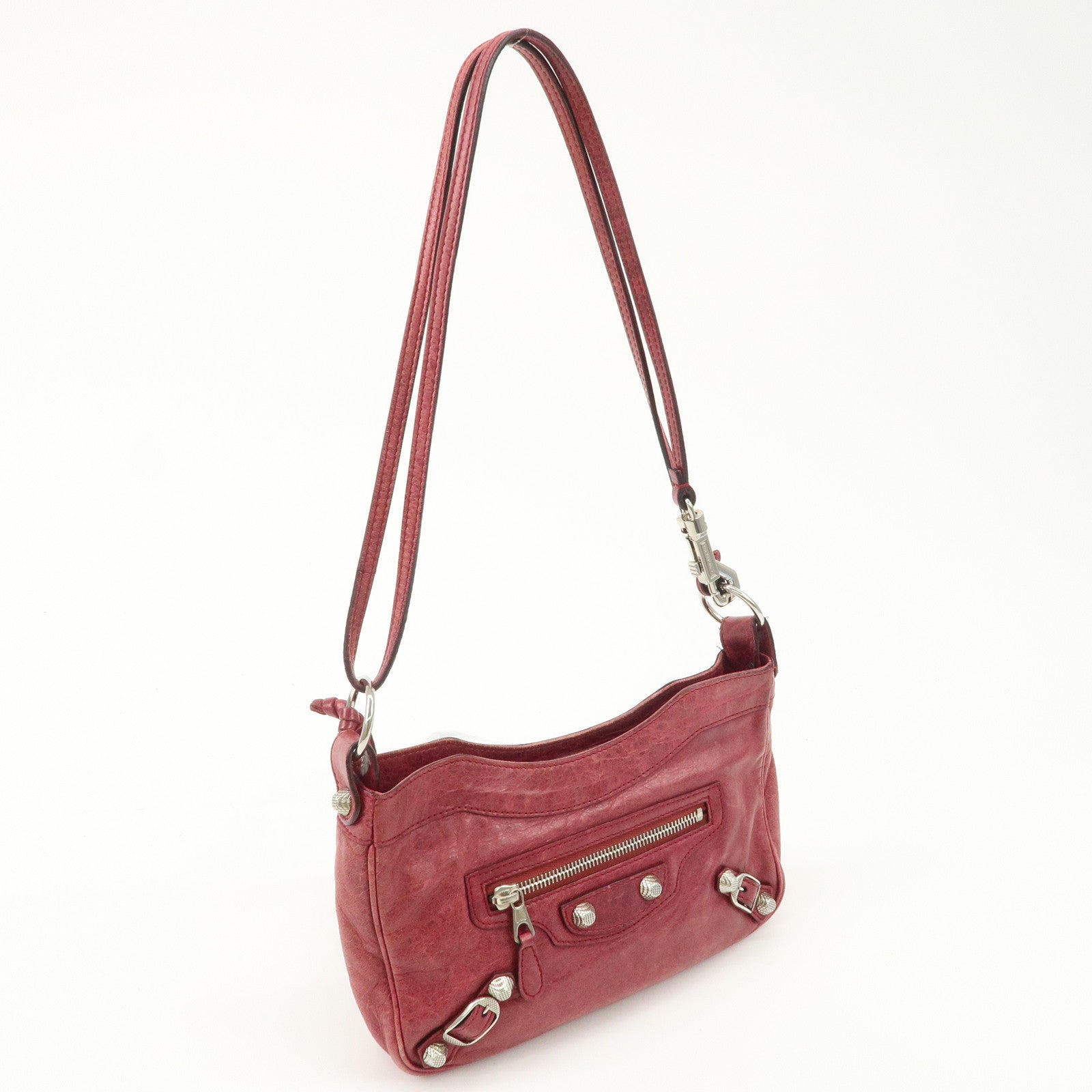BALENCIAGA The Giant Hip Leather Shoulder Bag Hand Bag Wine Used