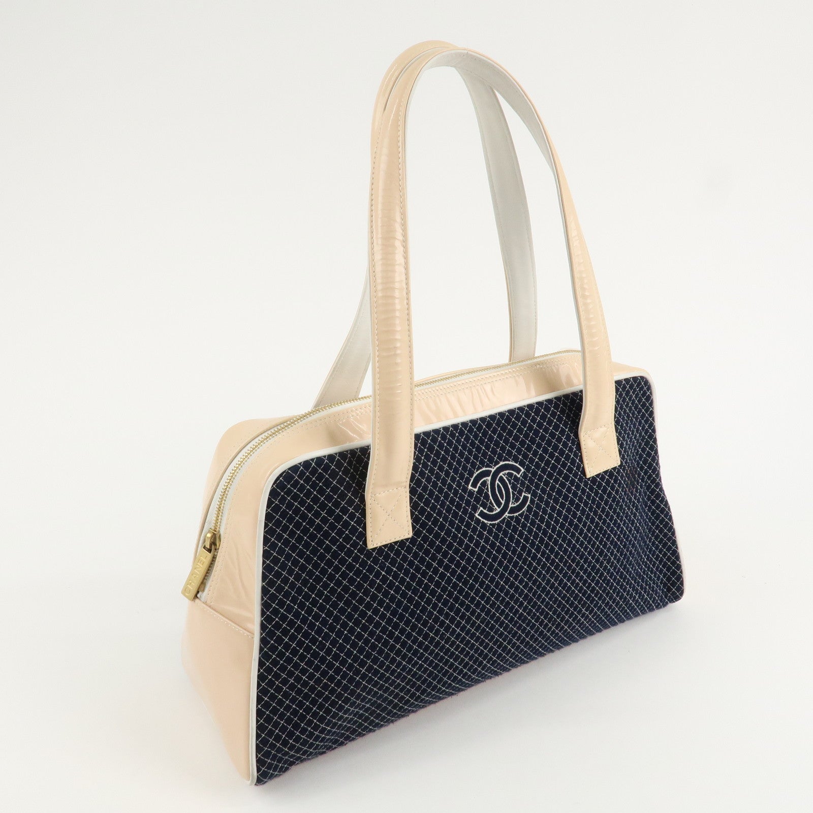 CHANEL COCO Mark Matelasse Canvas Patent Leather Tote Bag Used