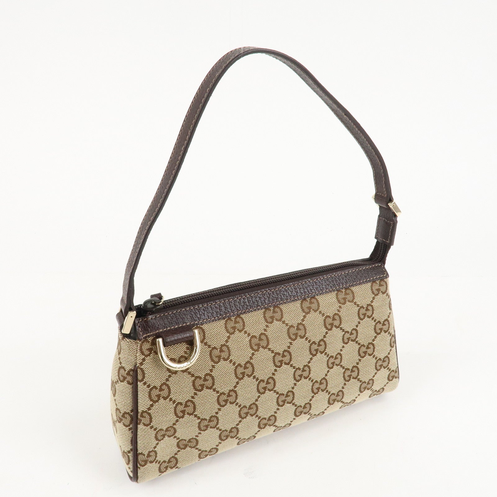 GUCCI Abbey GG Canvas Leather Shoulder Bag Beige Dark Brown 145750 Used