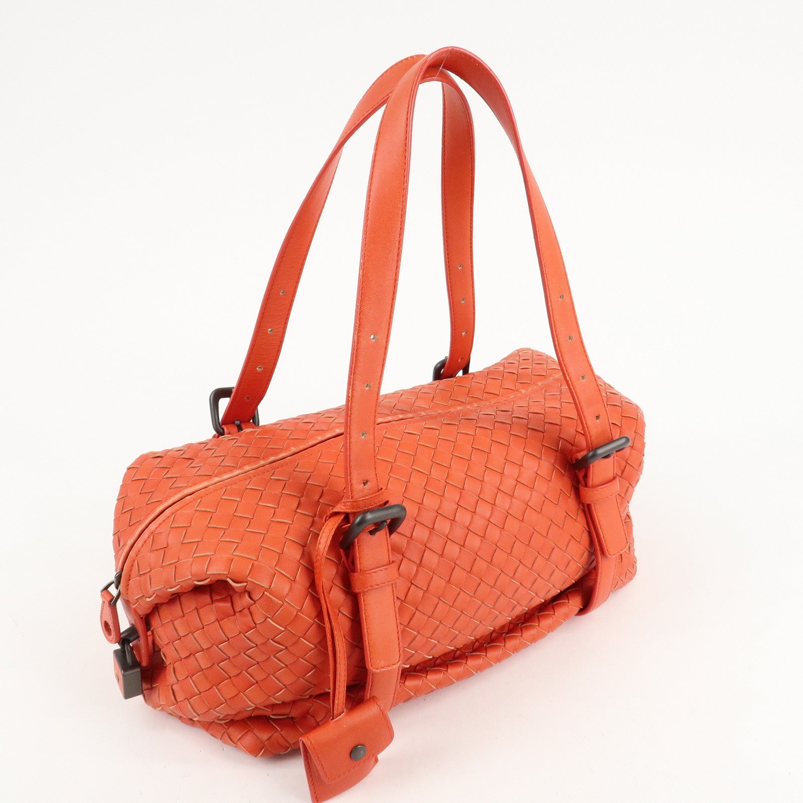 BOTTEGA VENETA Intrecciato Leather Boston Montaigne Bag Orange Used