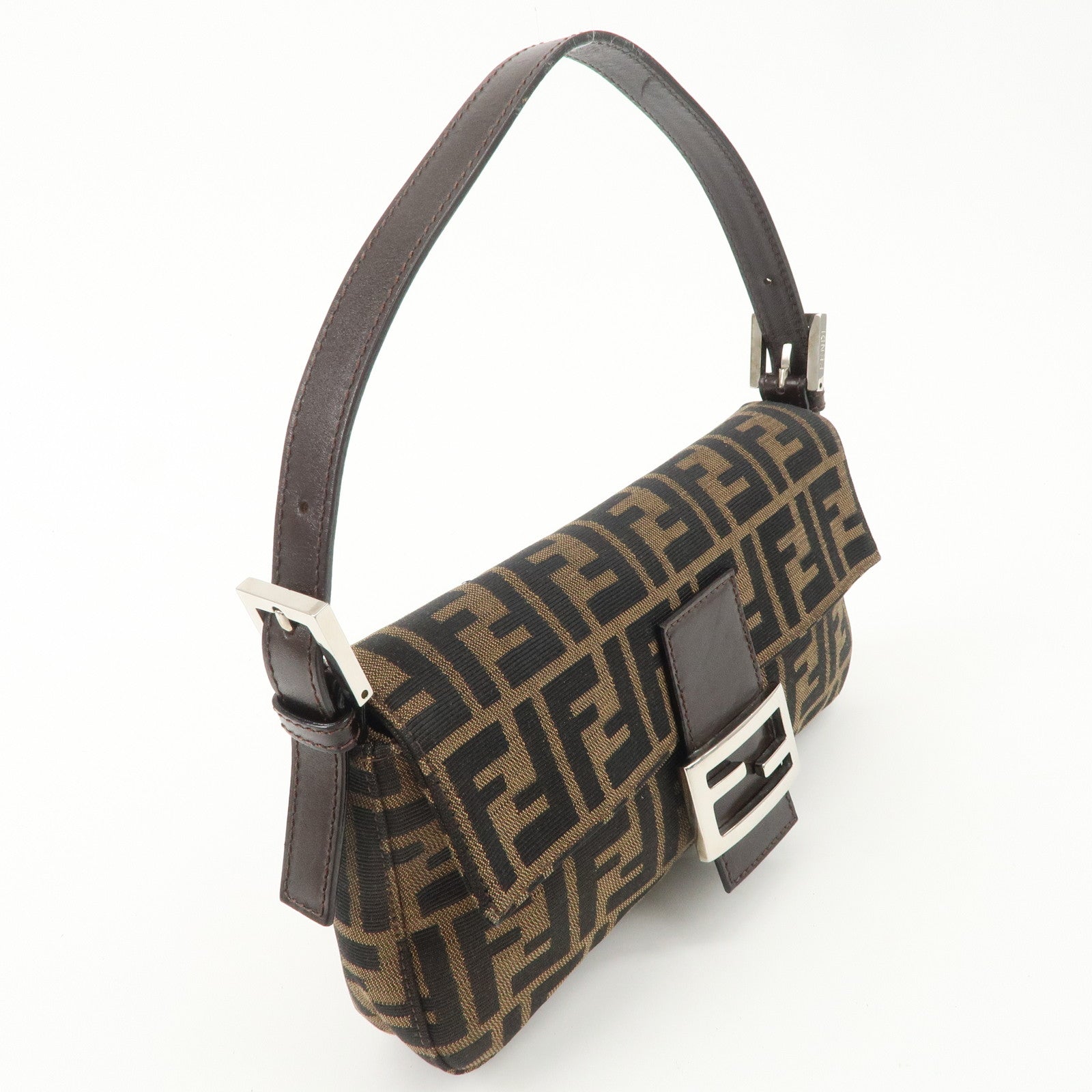 FENDI Mamma Baguette Zucca Canvas Leather Shoulder Bag 26424 Used