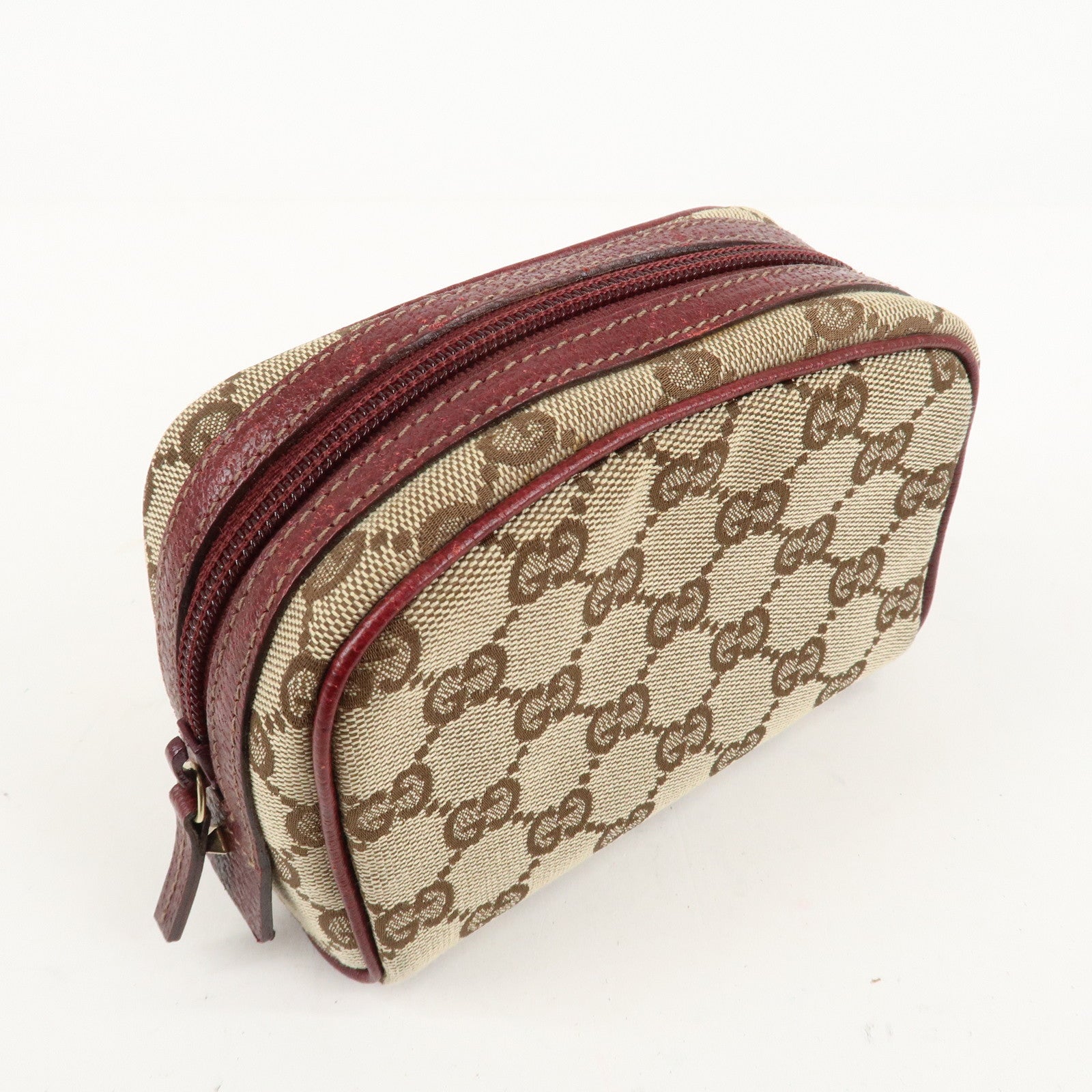 GUCCI GG Canvas Cosmetic Pouch Beige Bordeaux 120978 Used