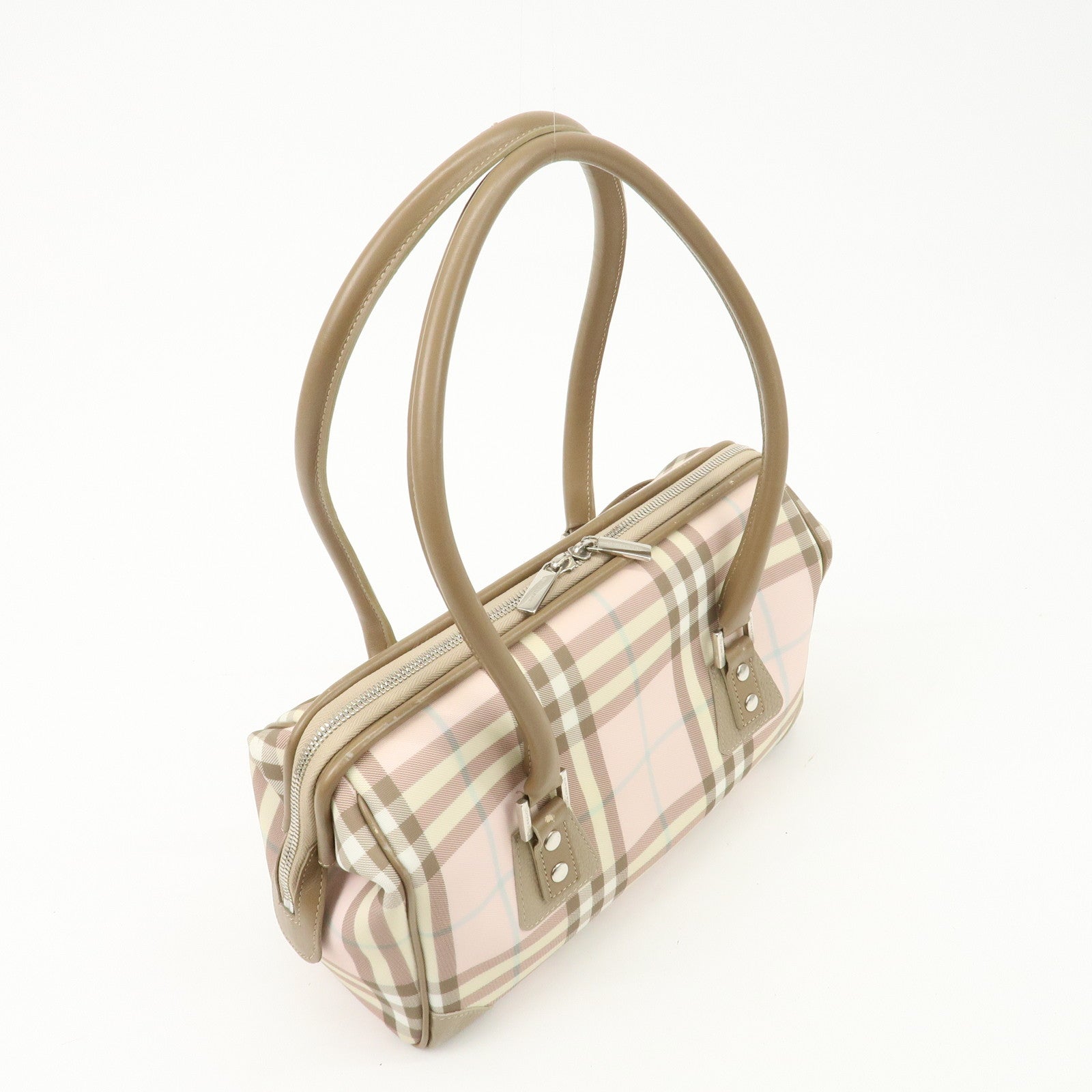 BURBERRY PVC Leather Nova Plaid Shoulder Bag Hand Bag Beige Pink Used