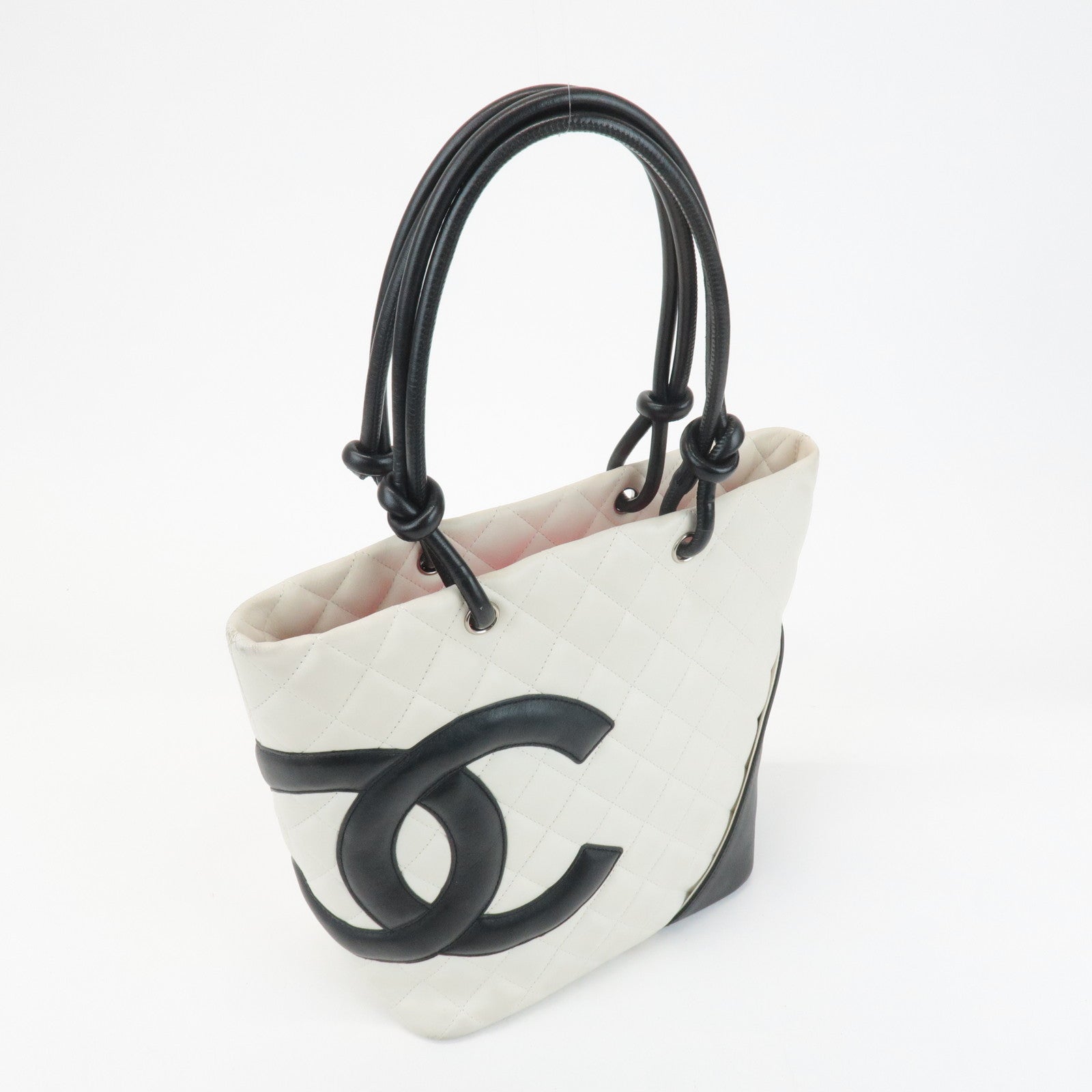 CHANEL Cambon Line Lamb Skin Medium Tote Bag Shoulder Bag A25167 Used
