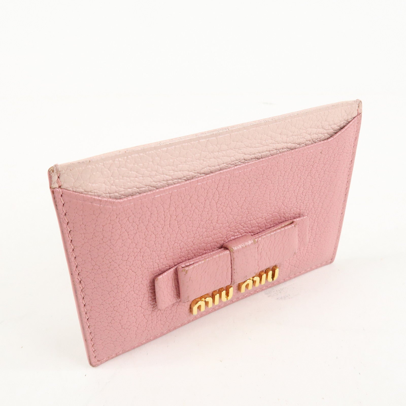 MIU MIU Leather Ribbon Card Case Pink Used