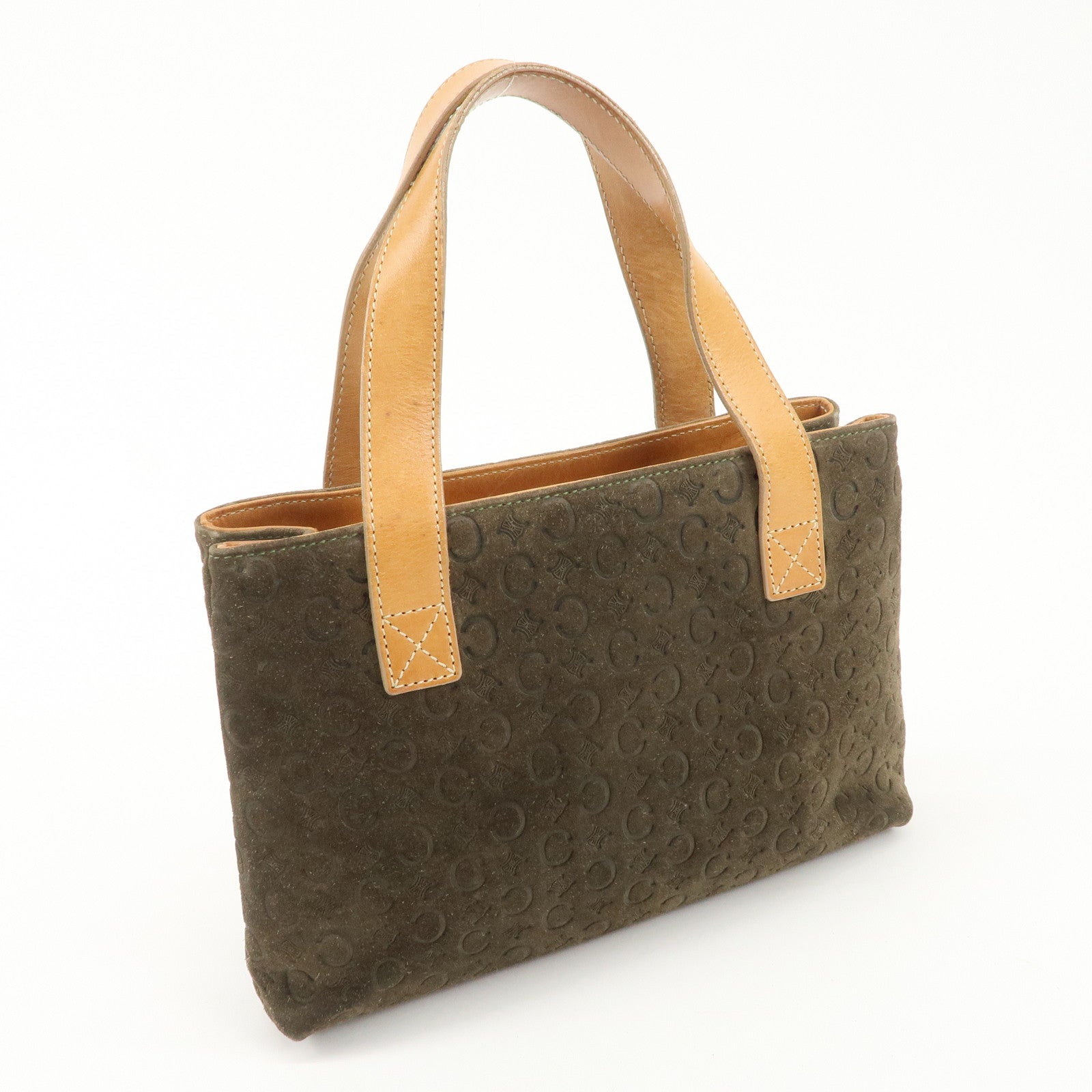 CELINE C Macadam Suede Leather Tote Bag Khaki Brown Used