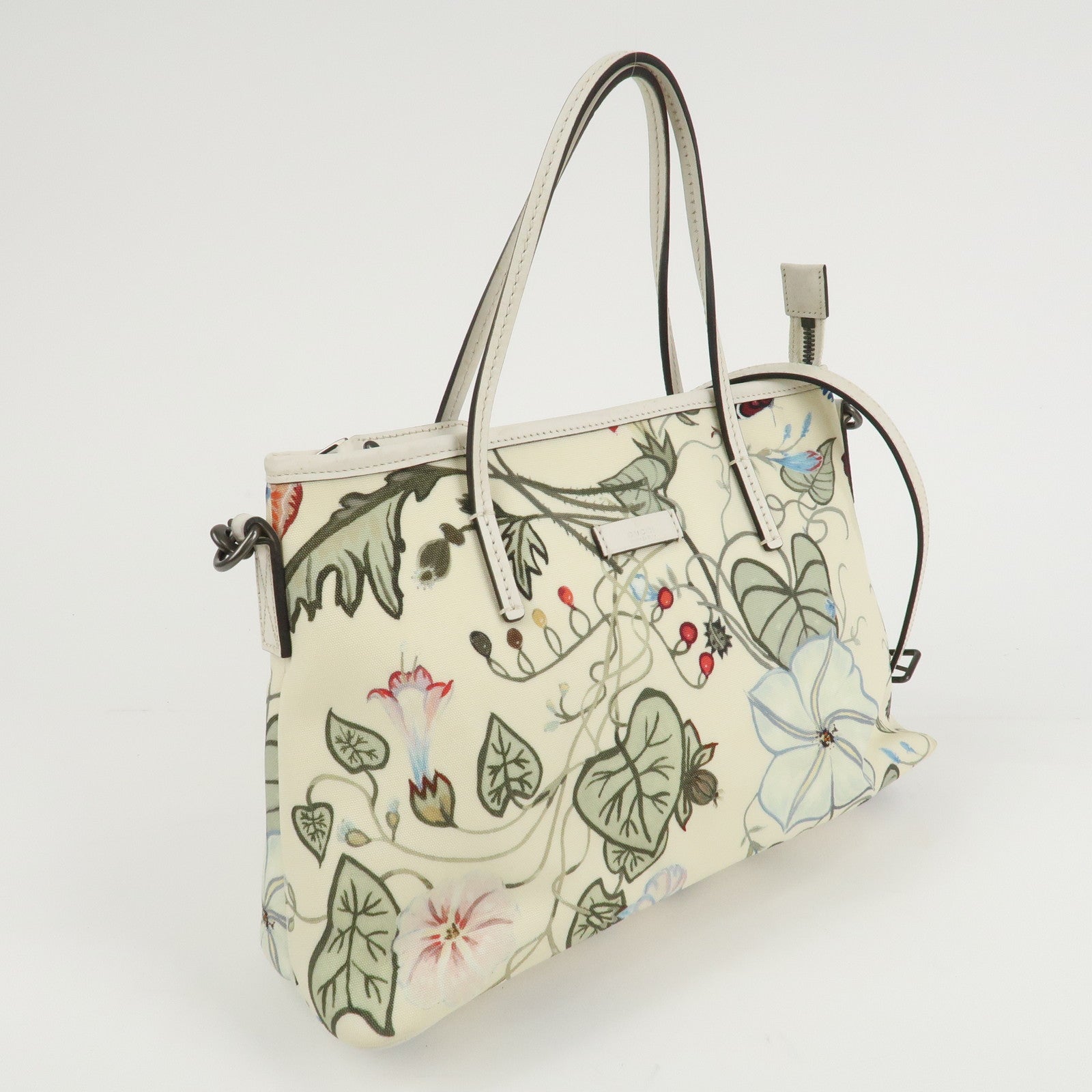 GUCCI Flora Canvas Leather 2WAY Hand Bag Ivory 353440 Used