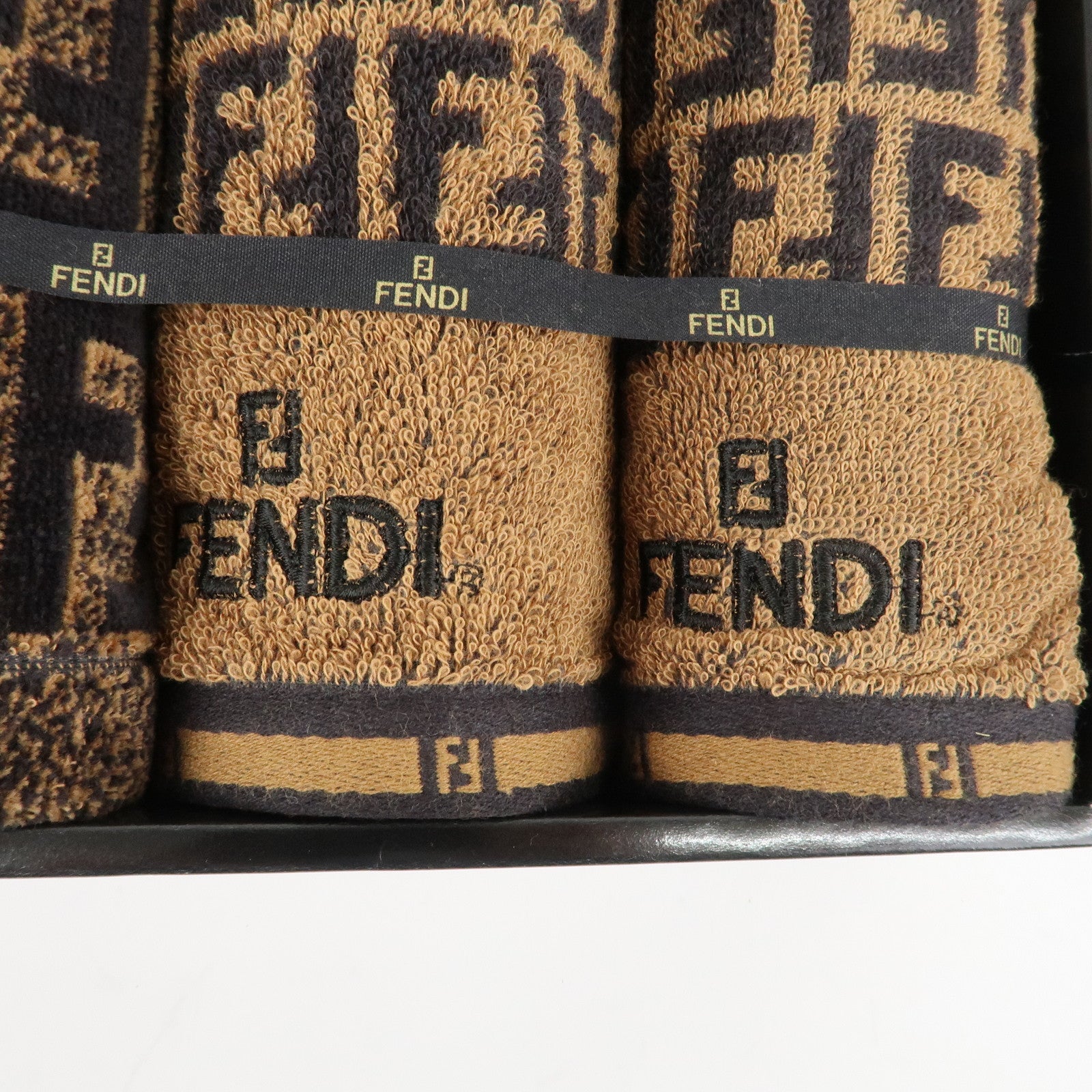 FENDI Zucca Set of 3 Cotton 100% Towel Black Brown Used