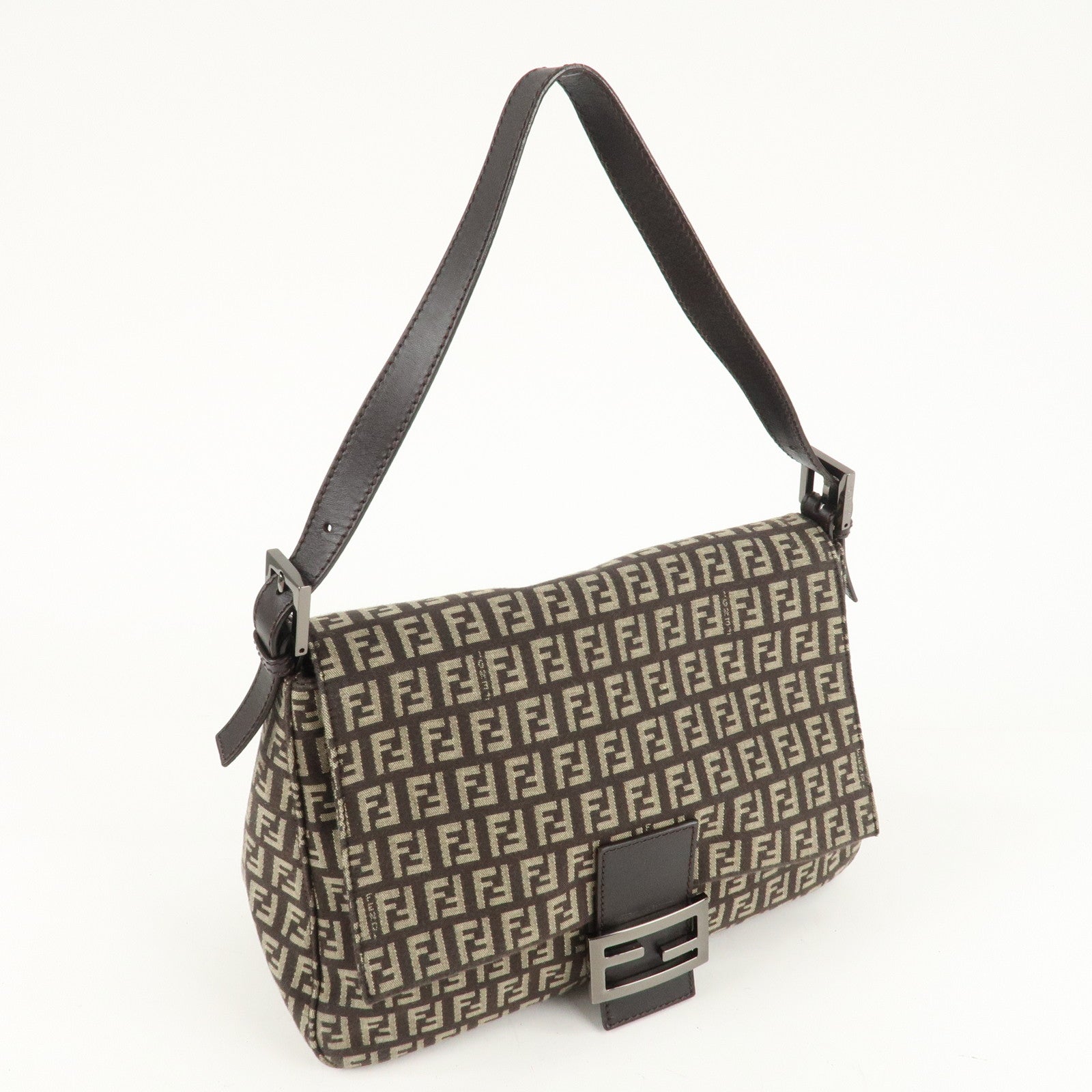FENDI Mamma Bucket Zucchino Canvas Leather Shoulder Bag 8BR001 Used