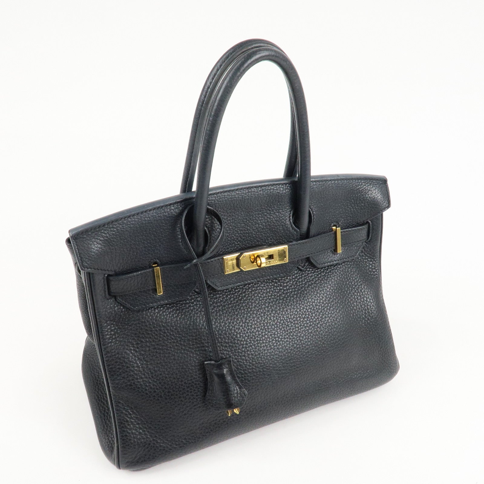HERMES Taurillon Clemence Birkin 30 M stamped Black Gold Used