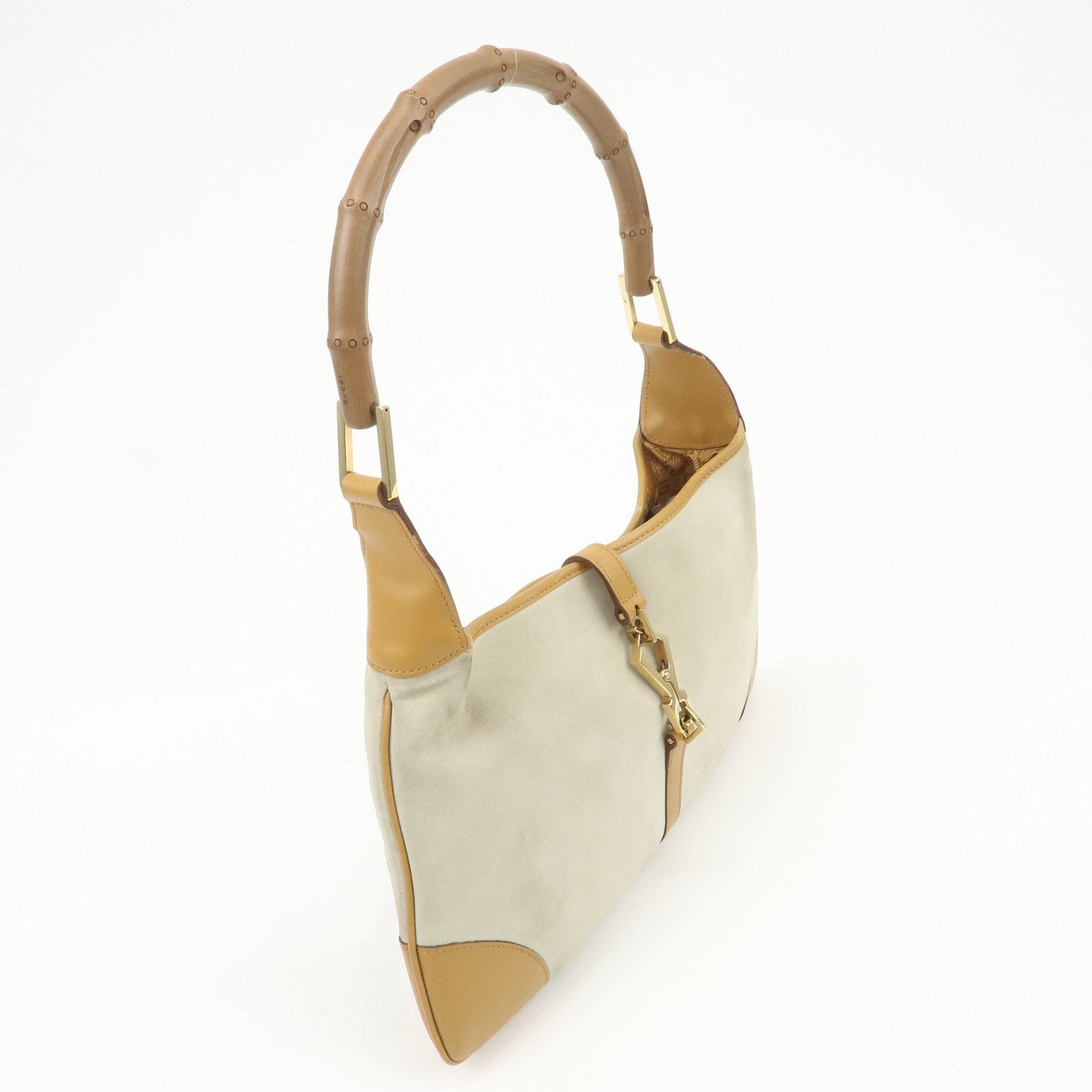 GUCCI Bamboo Suede Leather Shoulder Bag Gray Brown 001.4060 Used