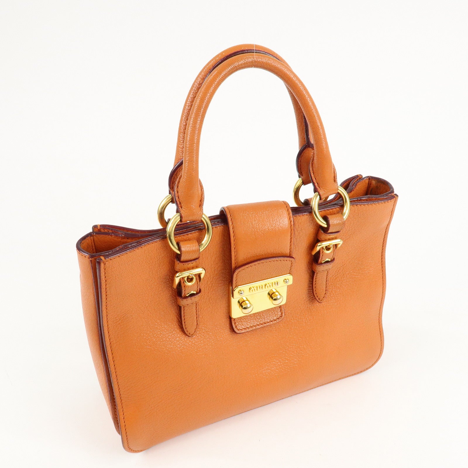 MIU MIU Madras Leather 2WAY Bag Hand Bag Orange RN0799 Used