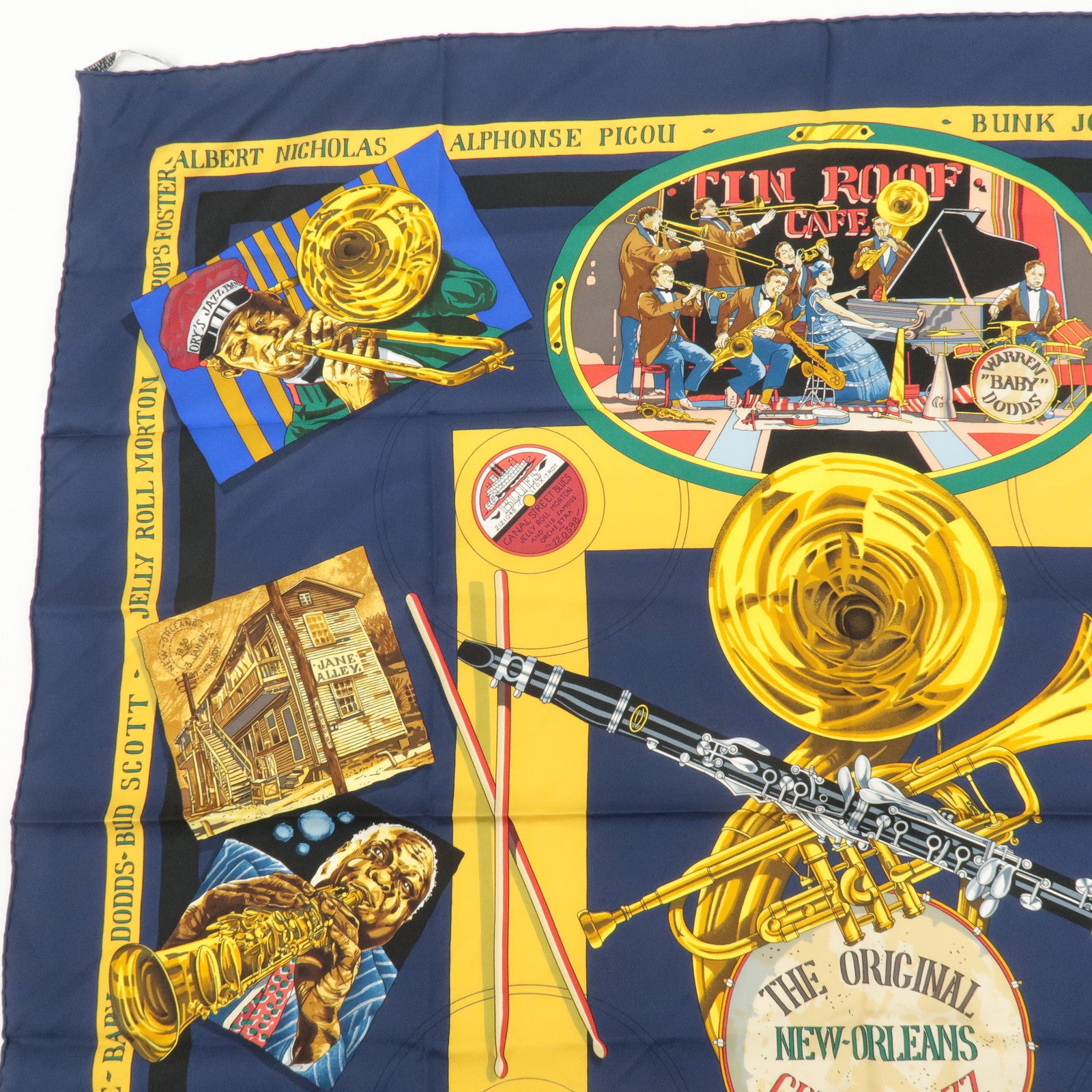 HERMES Carre 90 Silk 100% The Original New Orleans Creole Jazz Used