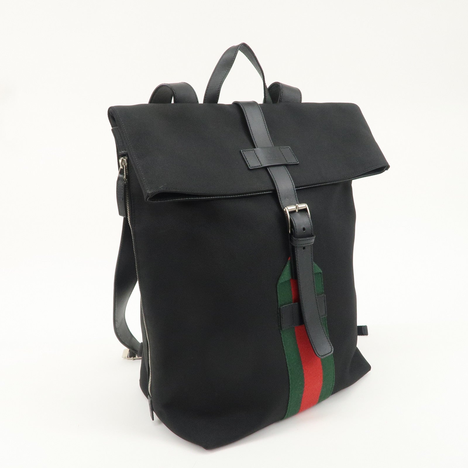 GUCCI Sherry Canvas Leather Ruck Sack Back Pack Black 337075 Used