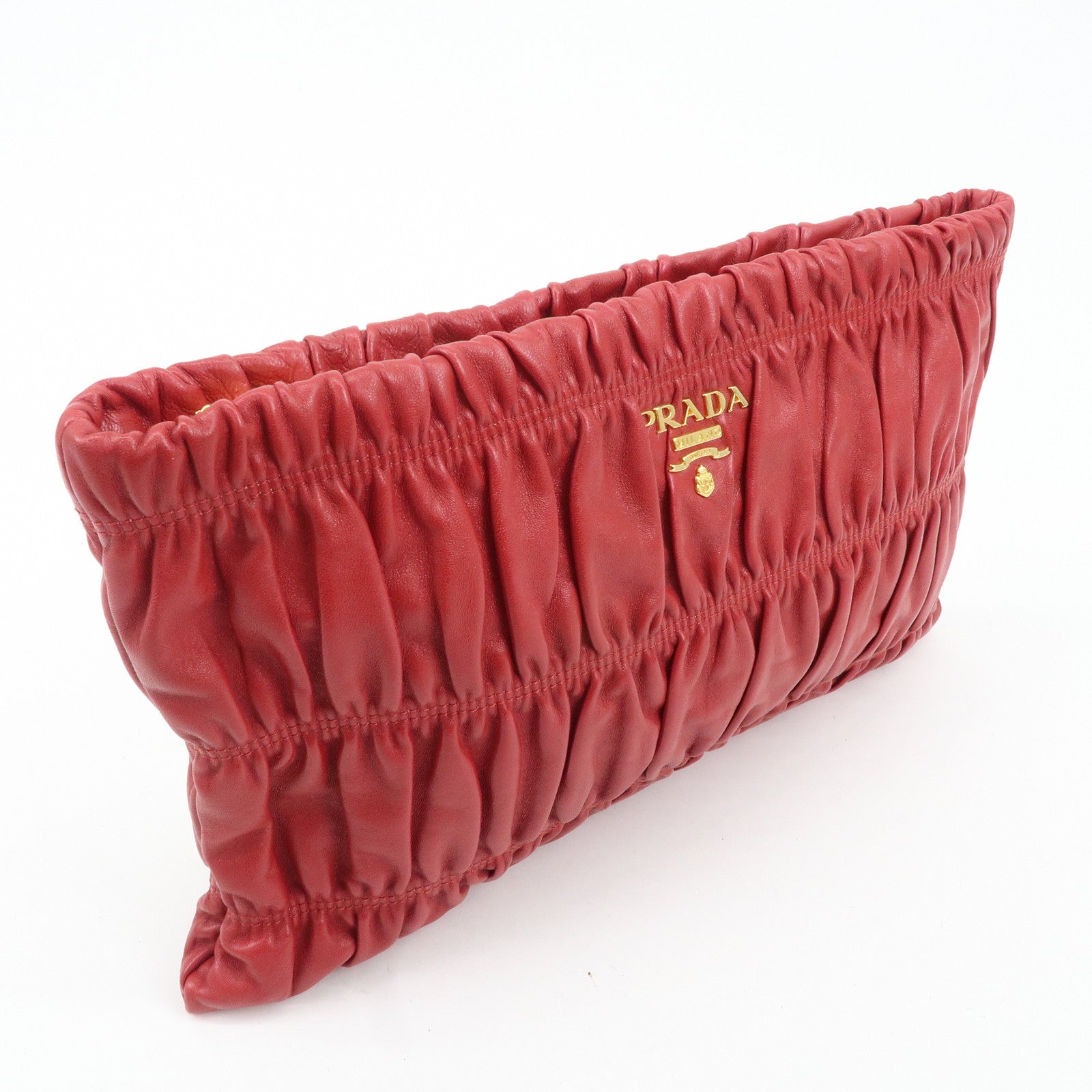 PRADA Leather Clutch Bag Red Used