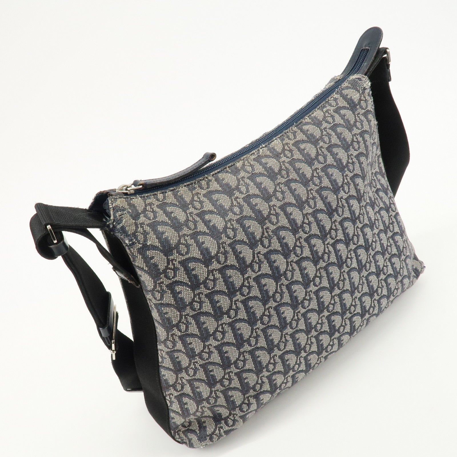 Christian Dior Trotter Canvas Leather Shoulder Bag  Navy White Used