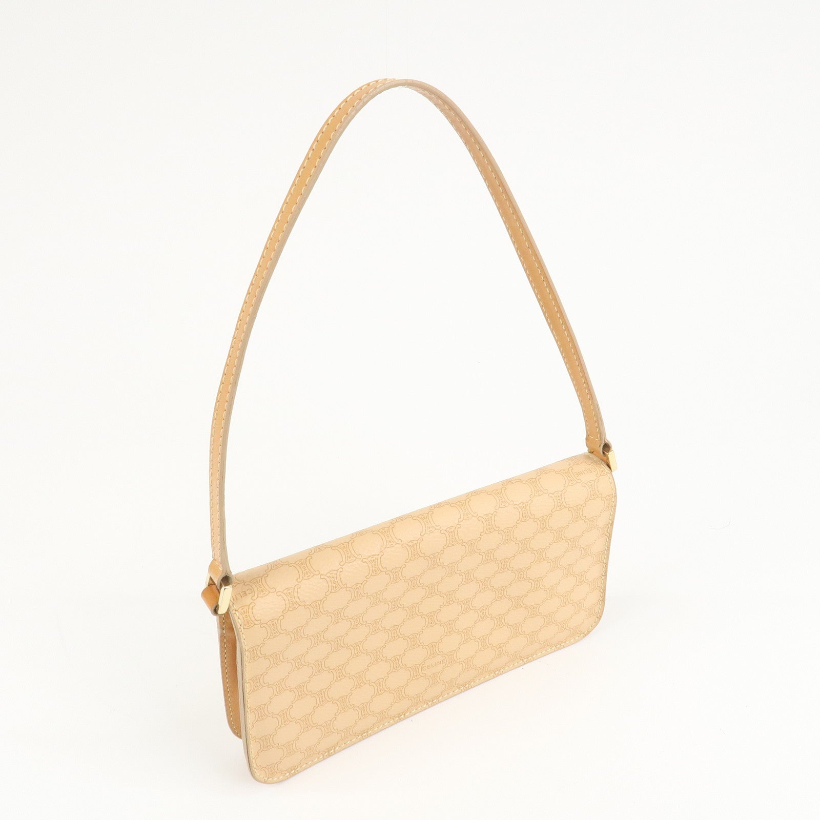 CELINE Macadam PVC Leather Shoulder Bag Hand Bag Beige Used