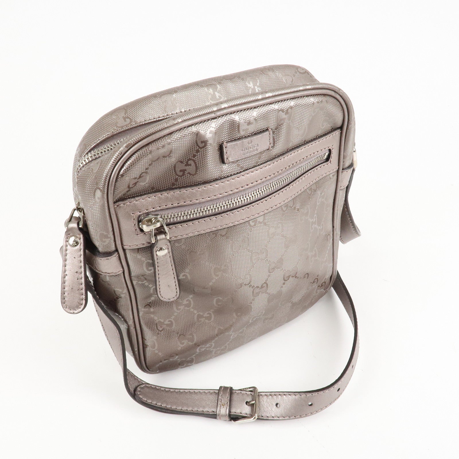GUCCI GG Imprime PVC Leather Shoulder Bag Metallic Rose gold 233268 Used