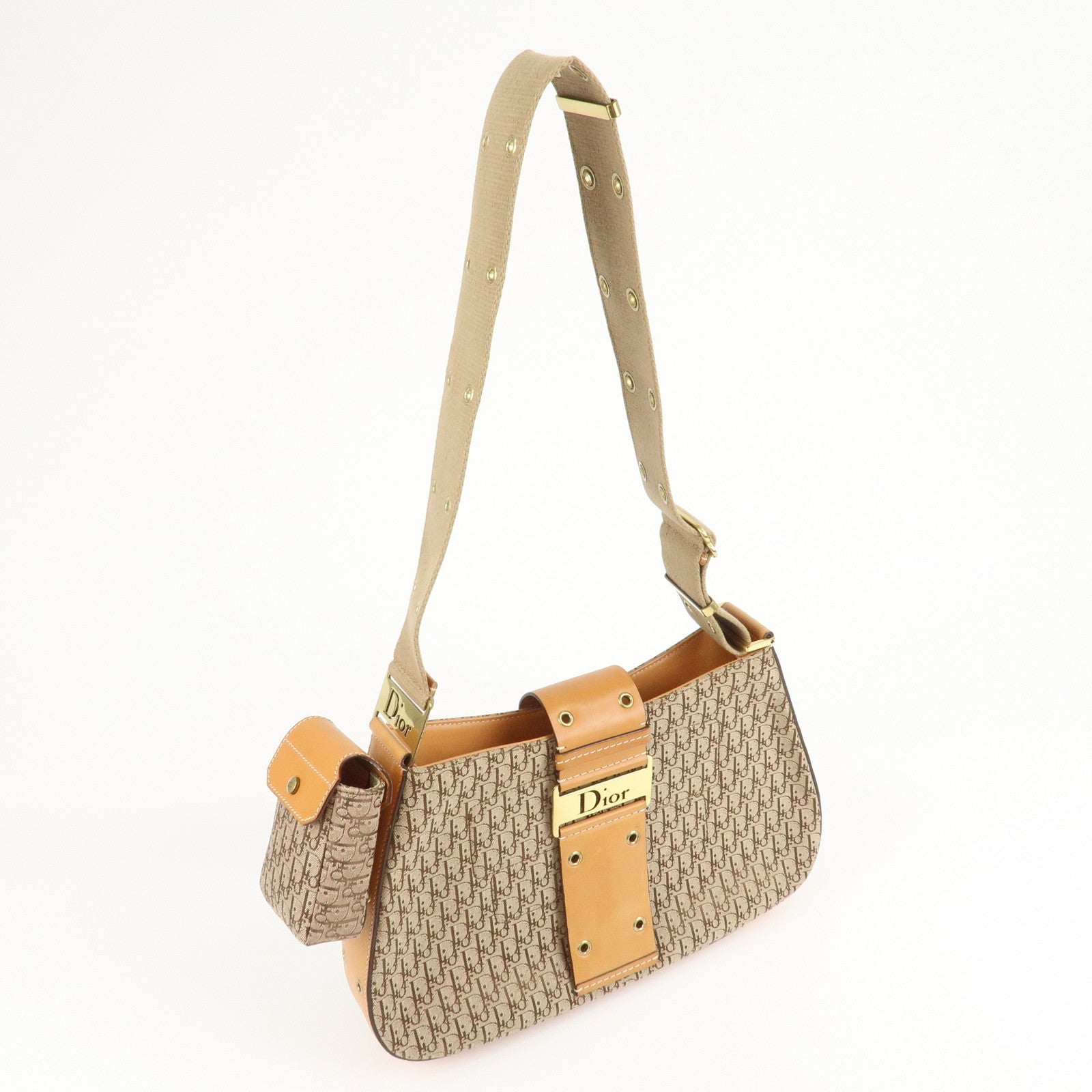 Christian Dior Trotter Canvas Leather Shoulder Bag & Pouch Used