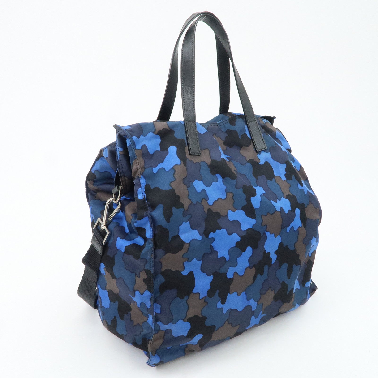 PRADA Logo Camouflage Nylon Leather 2Way Tote Shoulder Bag Used
