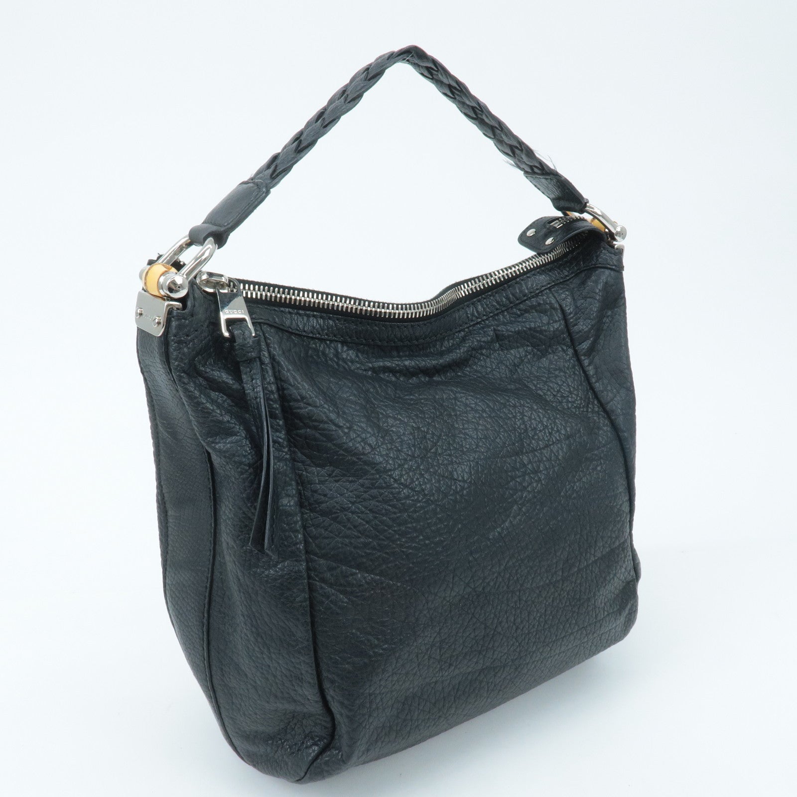 GUCCI Bamboo Leather Shoulder Bag Black 257090 Used