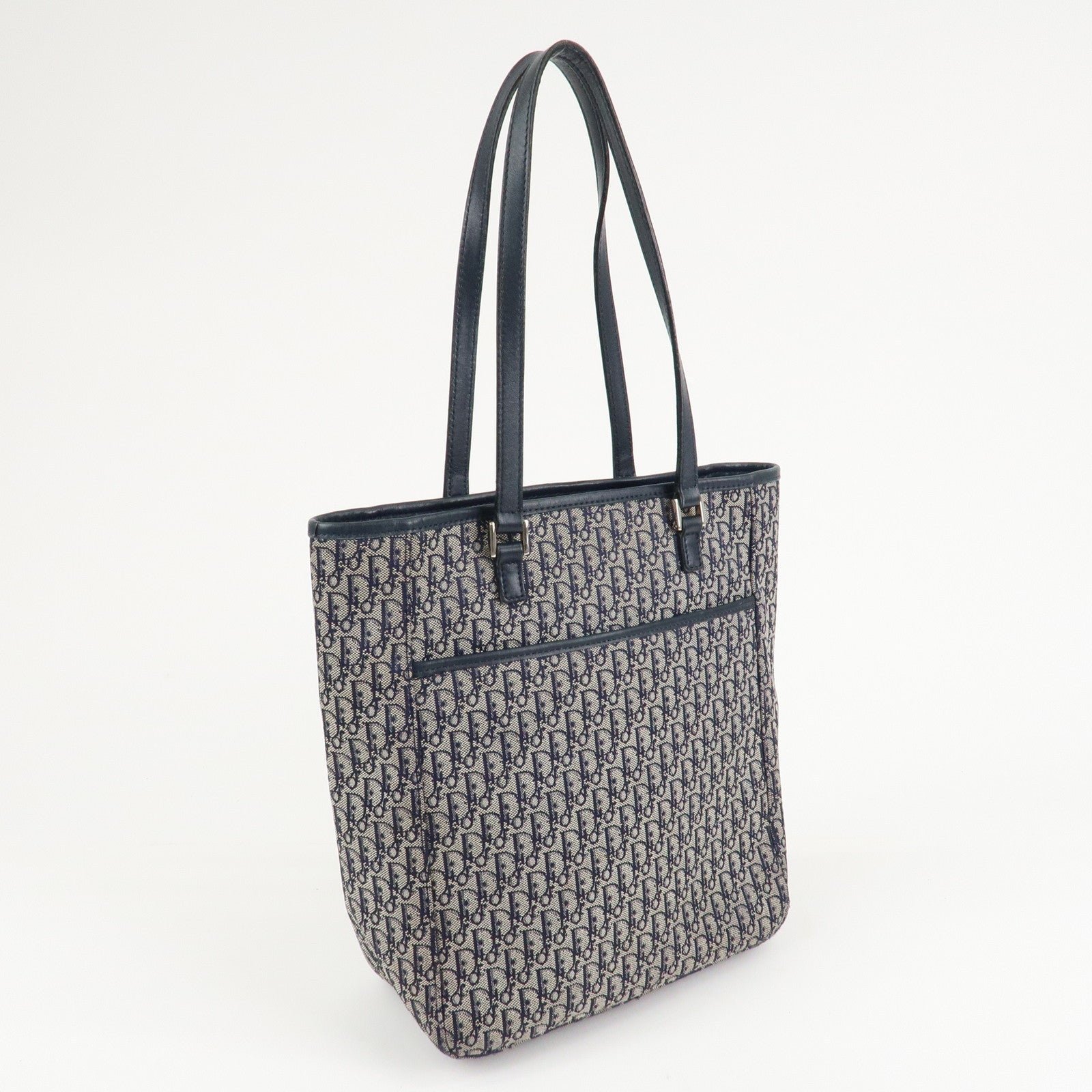 Christian Dior Trotter Canvas Leather Tote Bag Hand Bag Navy Used