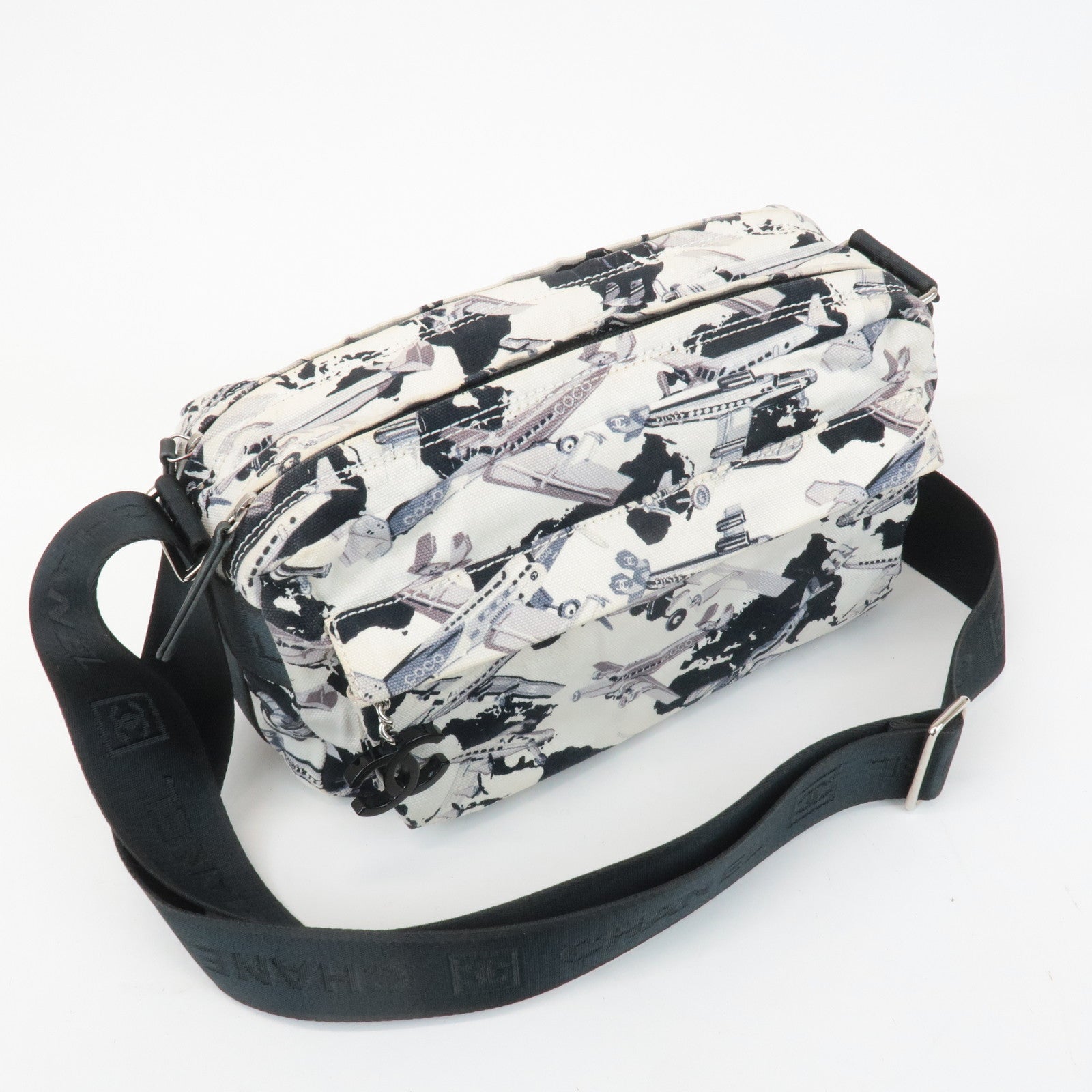 CHANEL Airline Canvas Leather Shoulder Bag Airplane Pattern Used