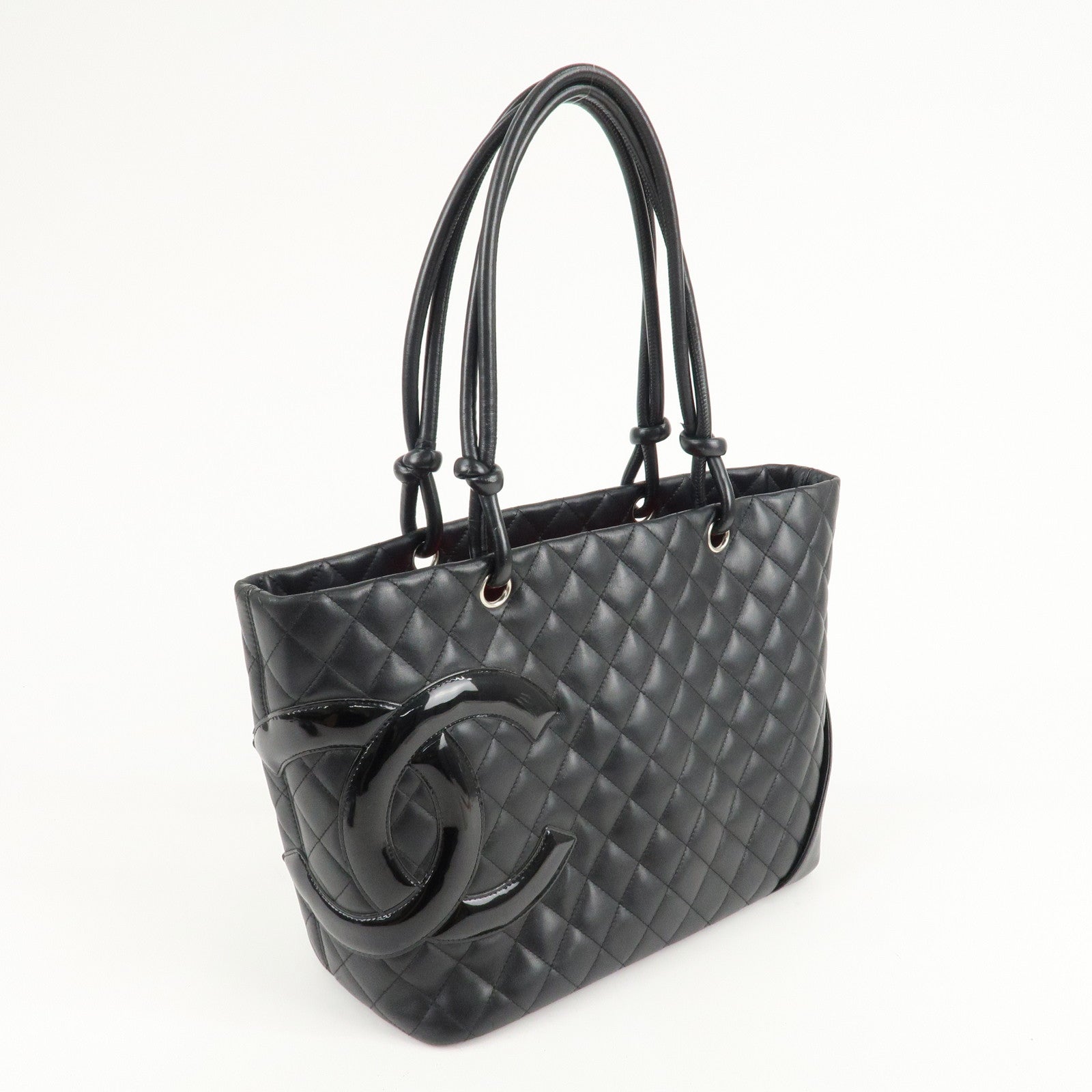 CHANEL Cambon Line Lamb Skin COCO Mark Large Tote Bag A25169 Used