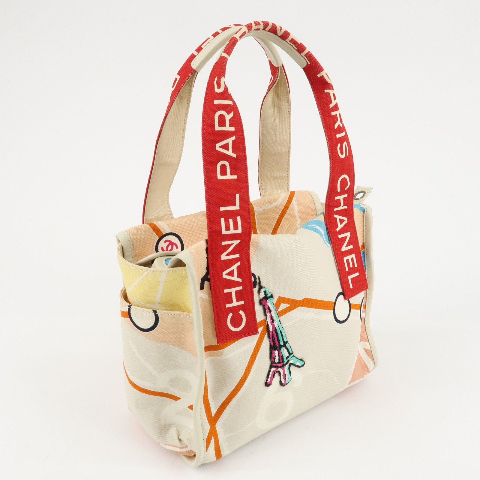 CHANEL Cruise Line Canvas Spangle Paris Map Tote Bag A30833 Used