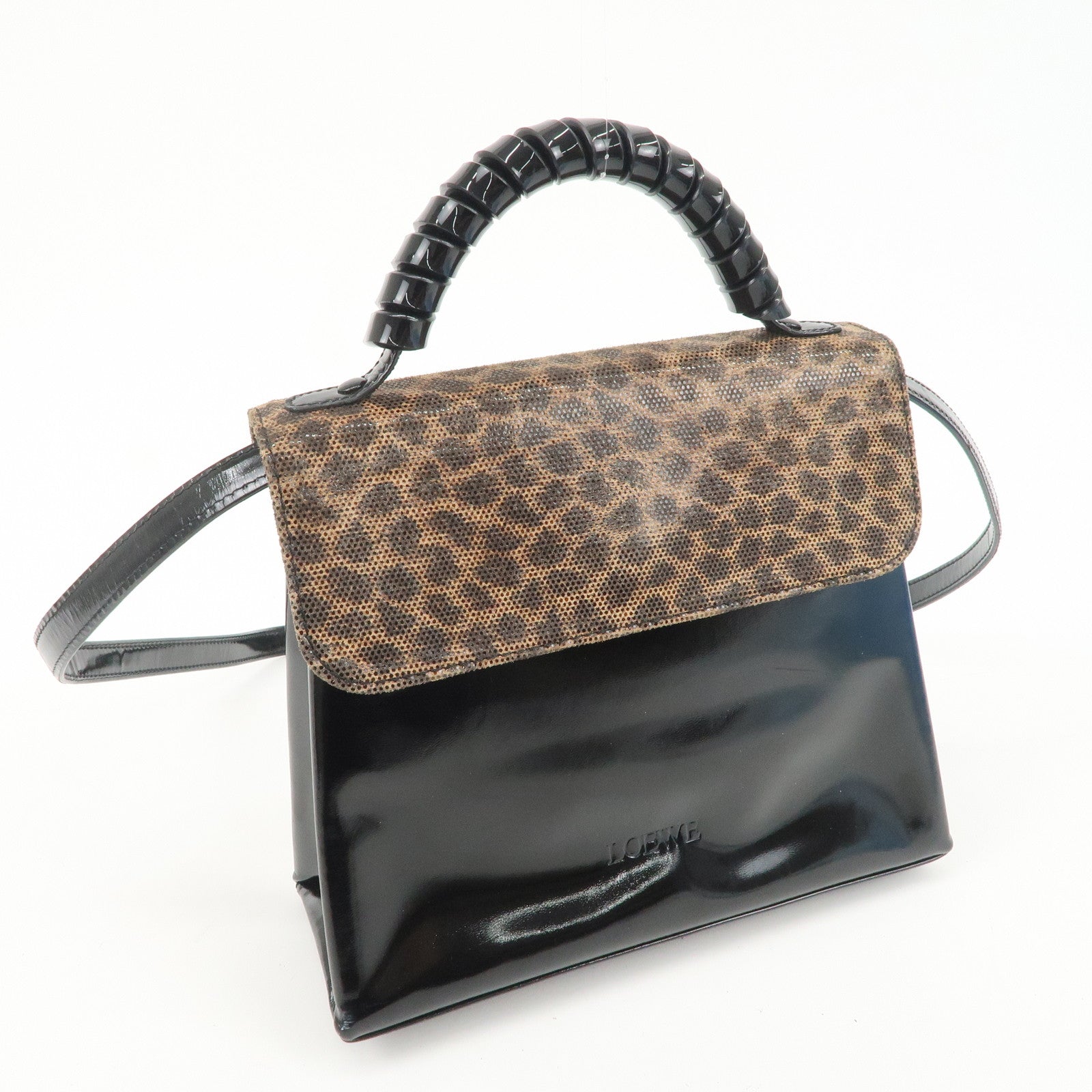 LOEWE Velazquez Patent Leather Coating Suede 2Way Bag Used