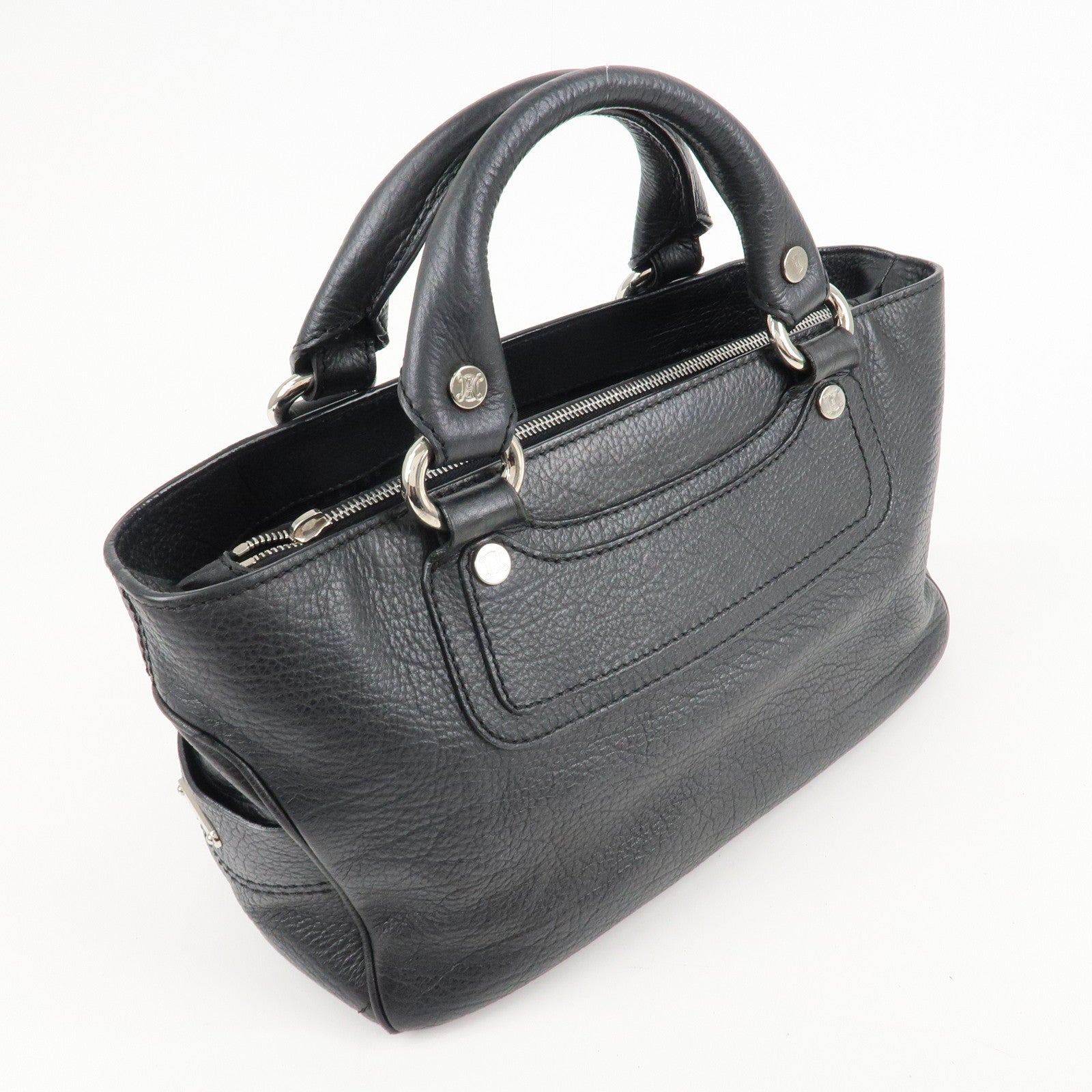 CELINE Leather Boogie Bag Hand Bag Silver Hard Ware Black Used
