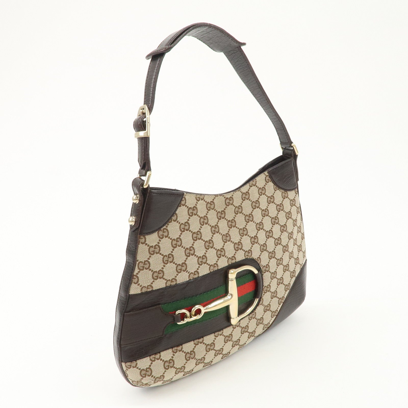GUCCI Horsebit Sherry GG Canvas Leather Shoulder Bag Beige 137288 Used