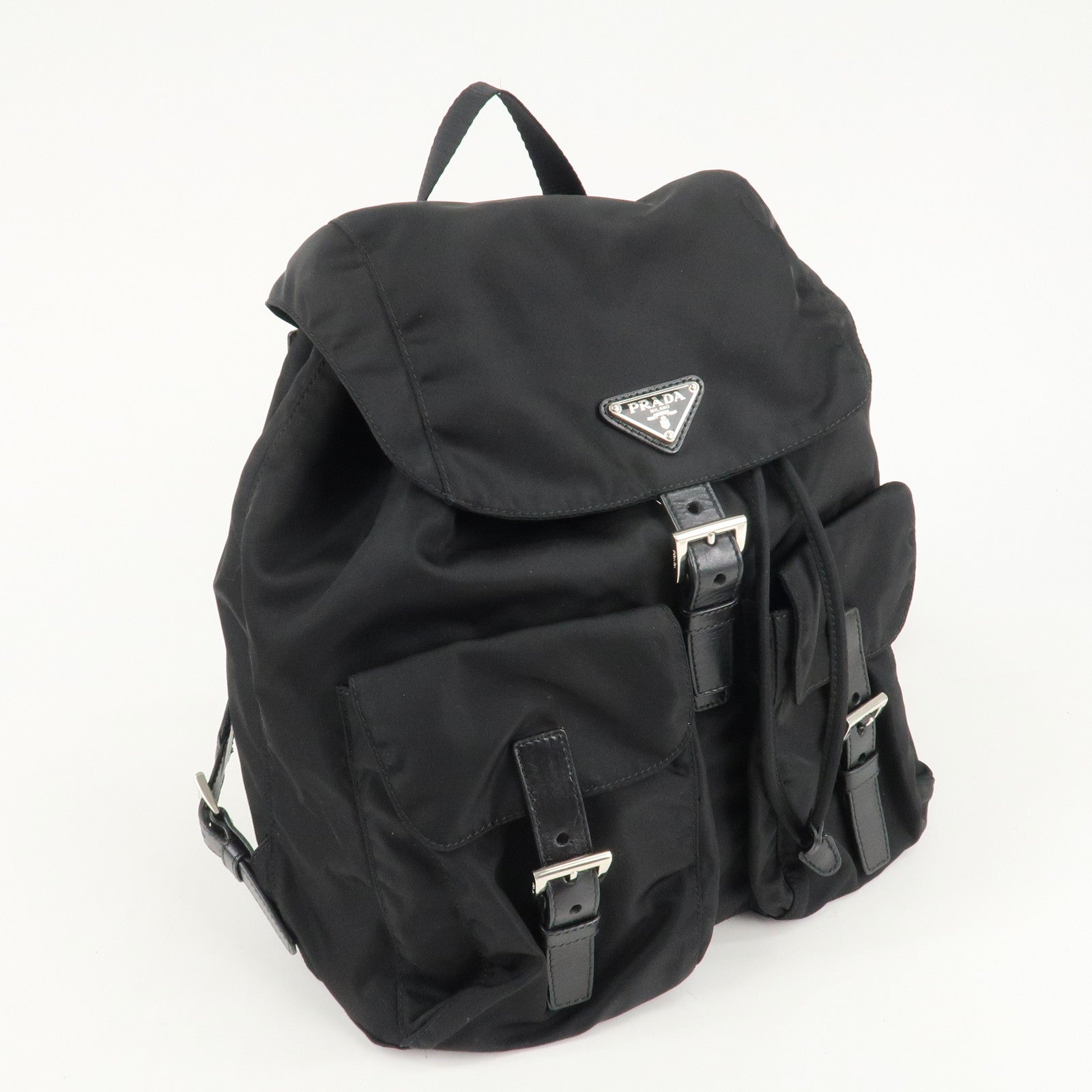 PRADA Logo Nylon Leather Back Pack Ruck Sack NERO Black BZ2811 Used