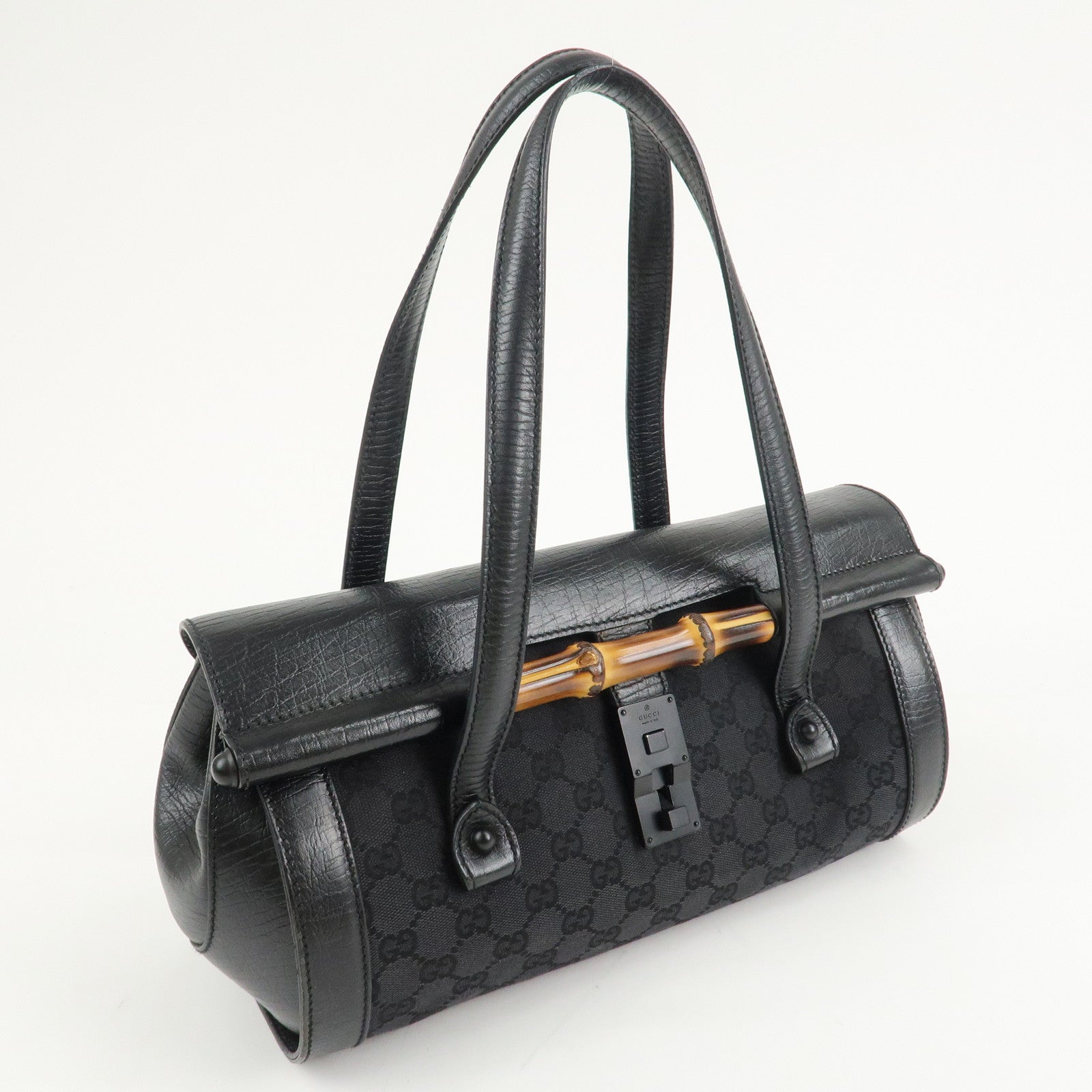 GUCCI Bamboo GG Canvas Leather Shoulder Bag 111713 Used