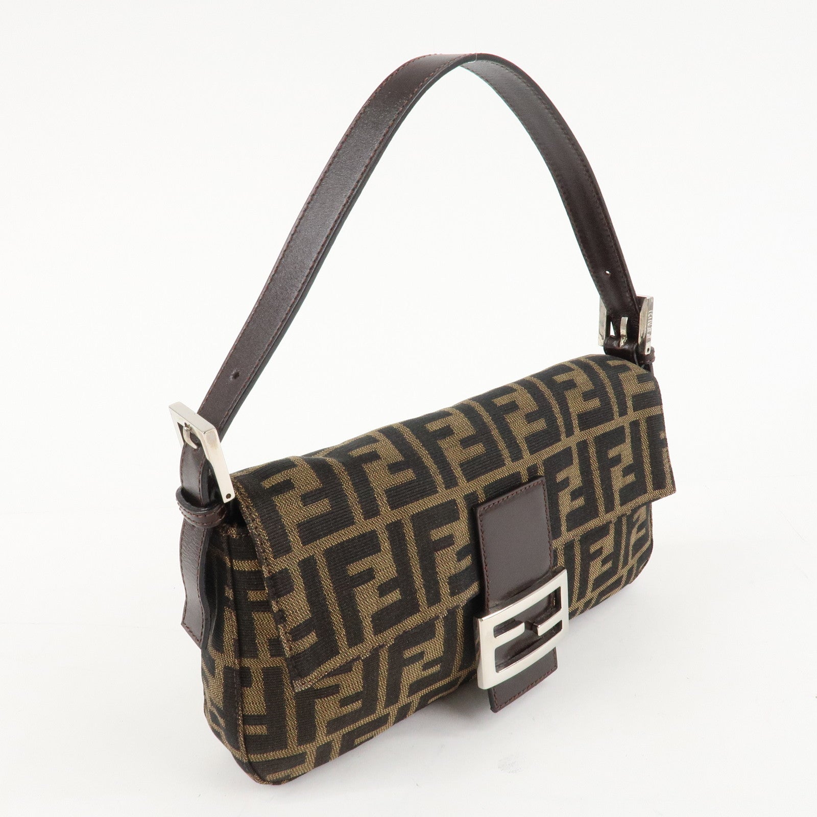 FENDI Mamma Baguette Zucca Canvas Shoulder Bag Brown 26424 Used