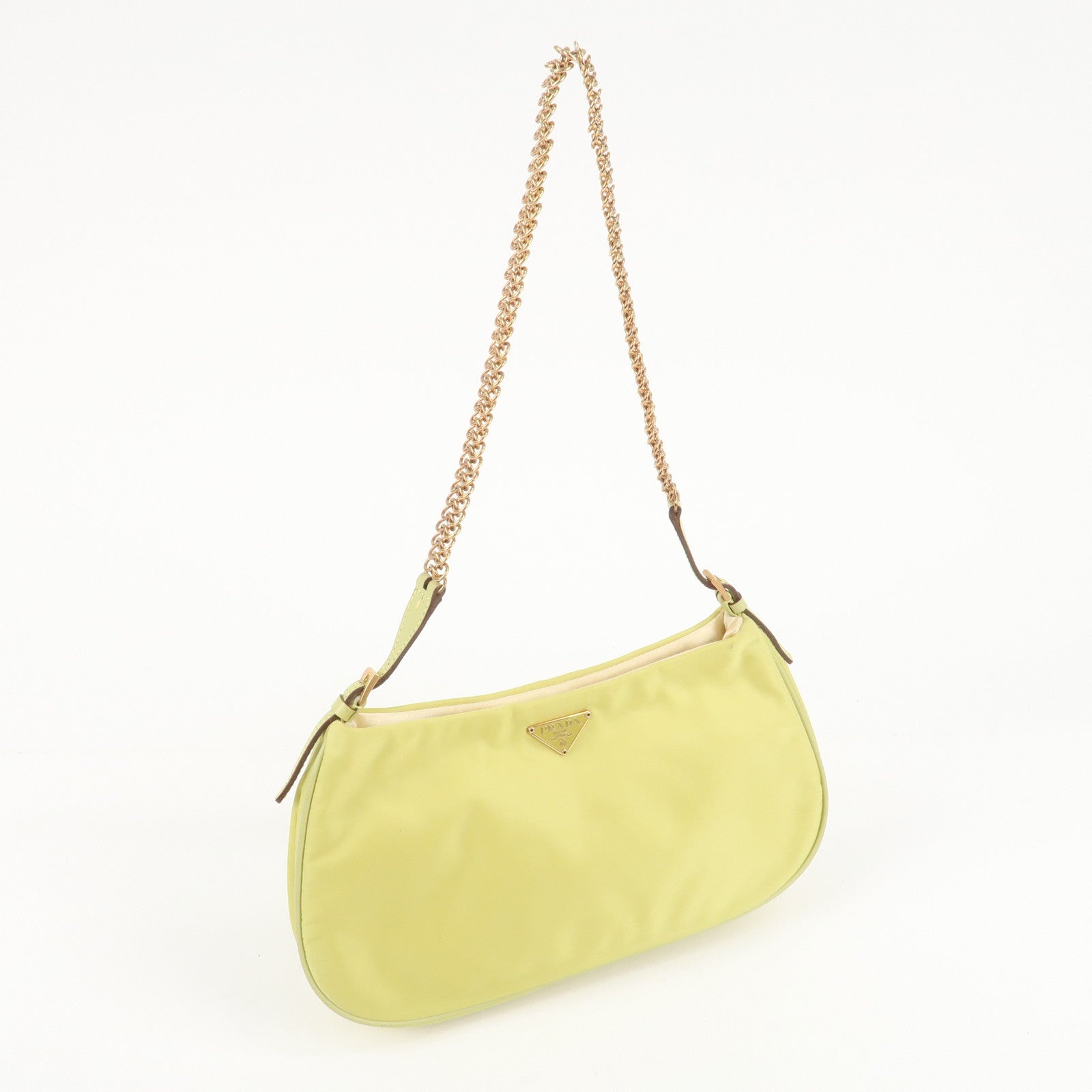 PRADA Nylon Leather Chain Shoulder Bag Yellow BR0105 Used