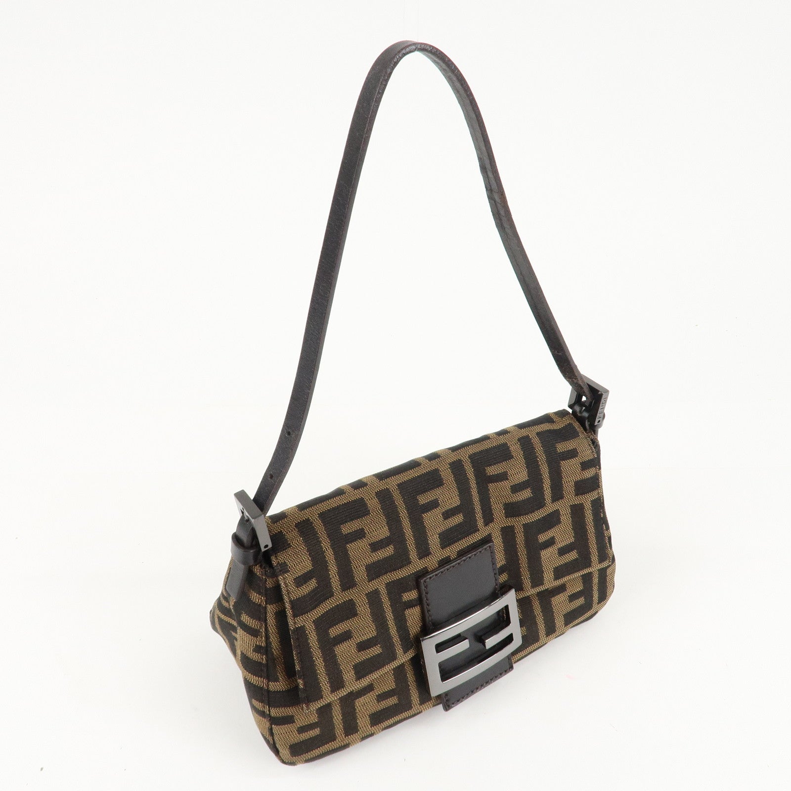 FENDI Mini Mamma Baguette Zucca Shoulder Bag Black Brown 8BR180 Used