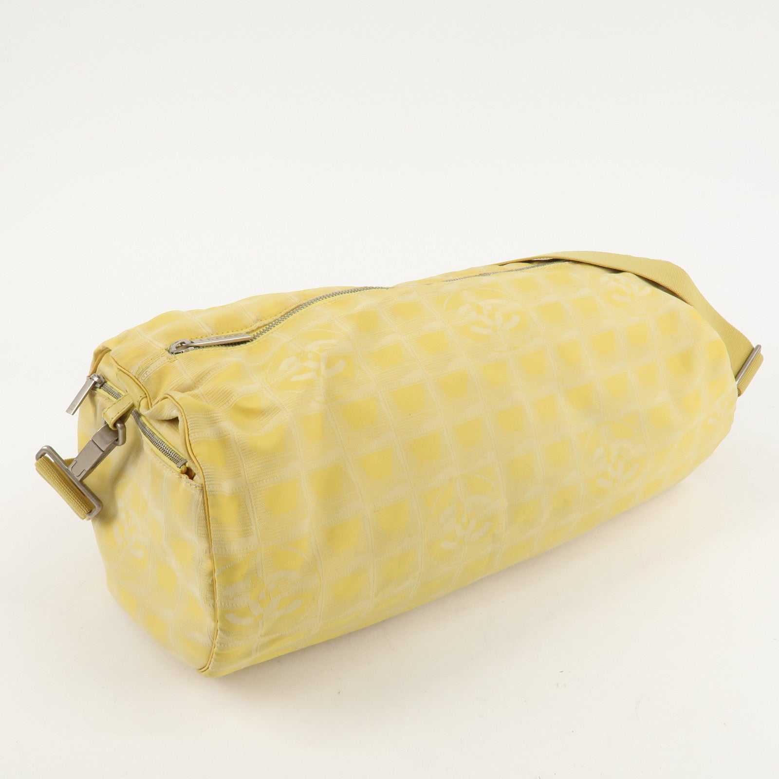 CHANEL New Travel Line Nylon Jacquard Leather Boston Bag A17669 Used