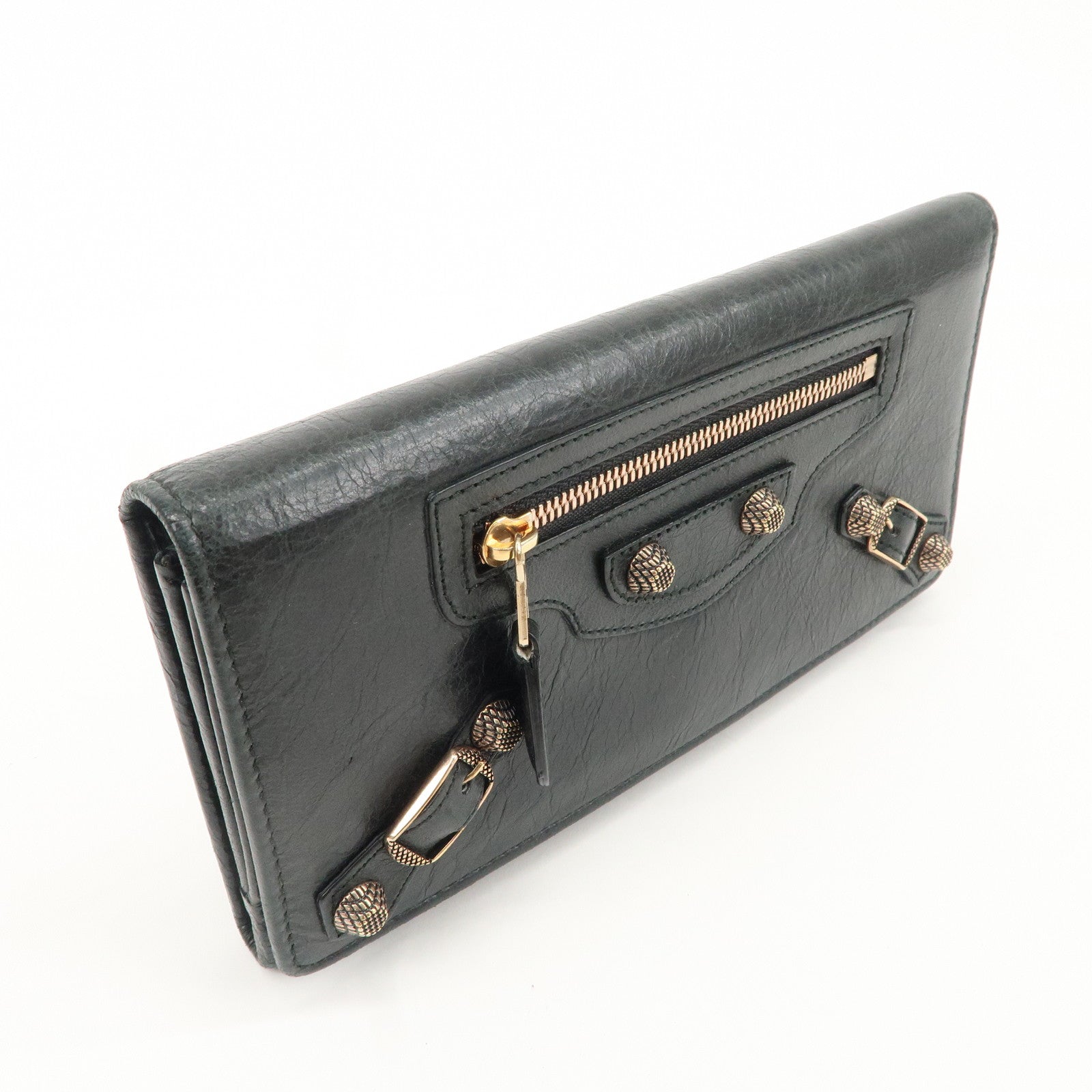 BALENCIAGA Giant Money Leather Bi-fold Long Wallet 233599 Black Used