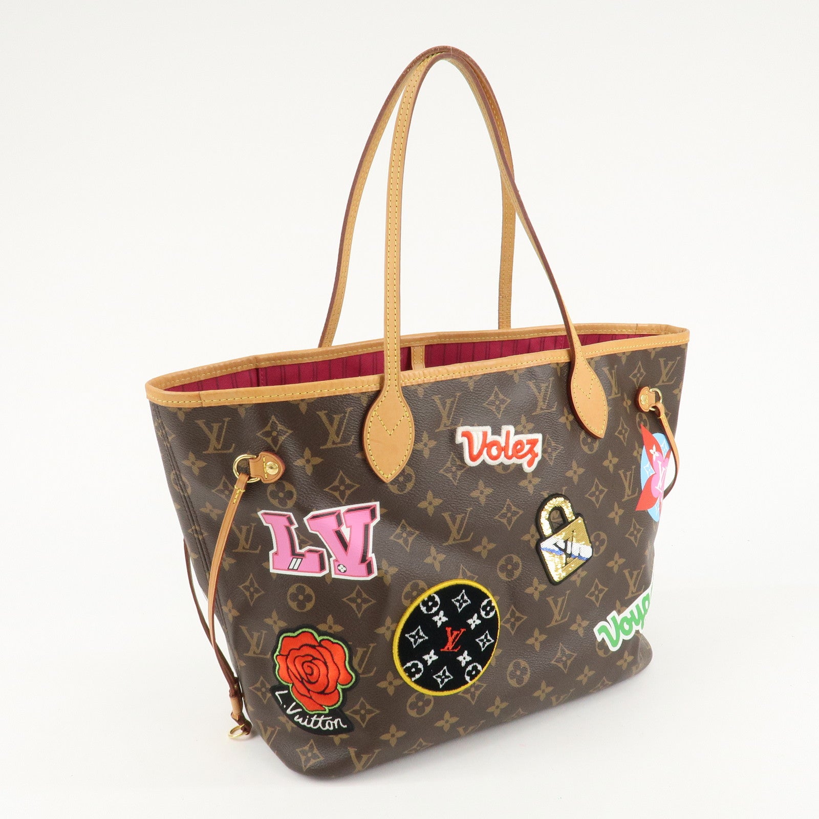 Louis Vuitton Monogram Patches Neverfull MM Tote Bag Pouch M43988 Used