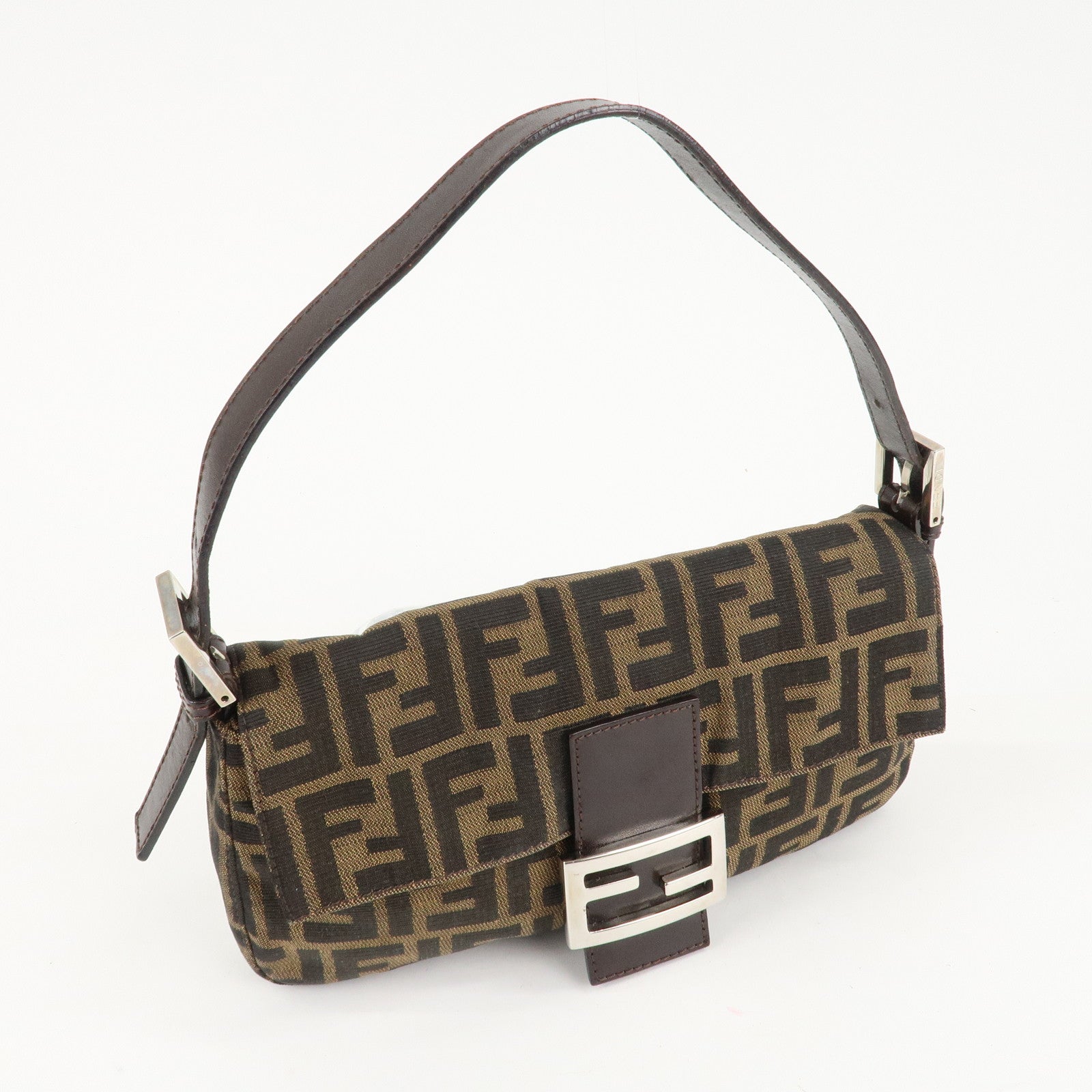 FENDI Zucca Mamma Baguette Canvas Shoulder Bag Brown Black 26424 Used