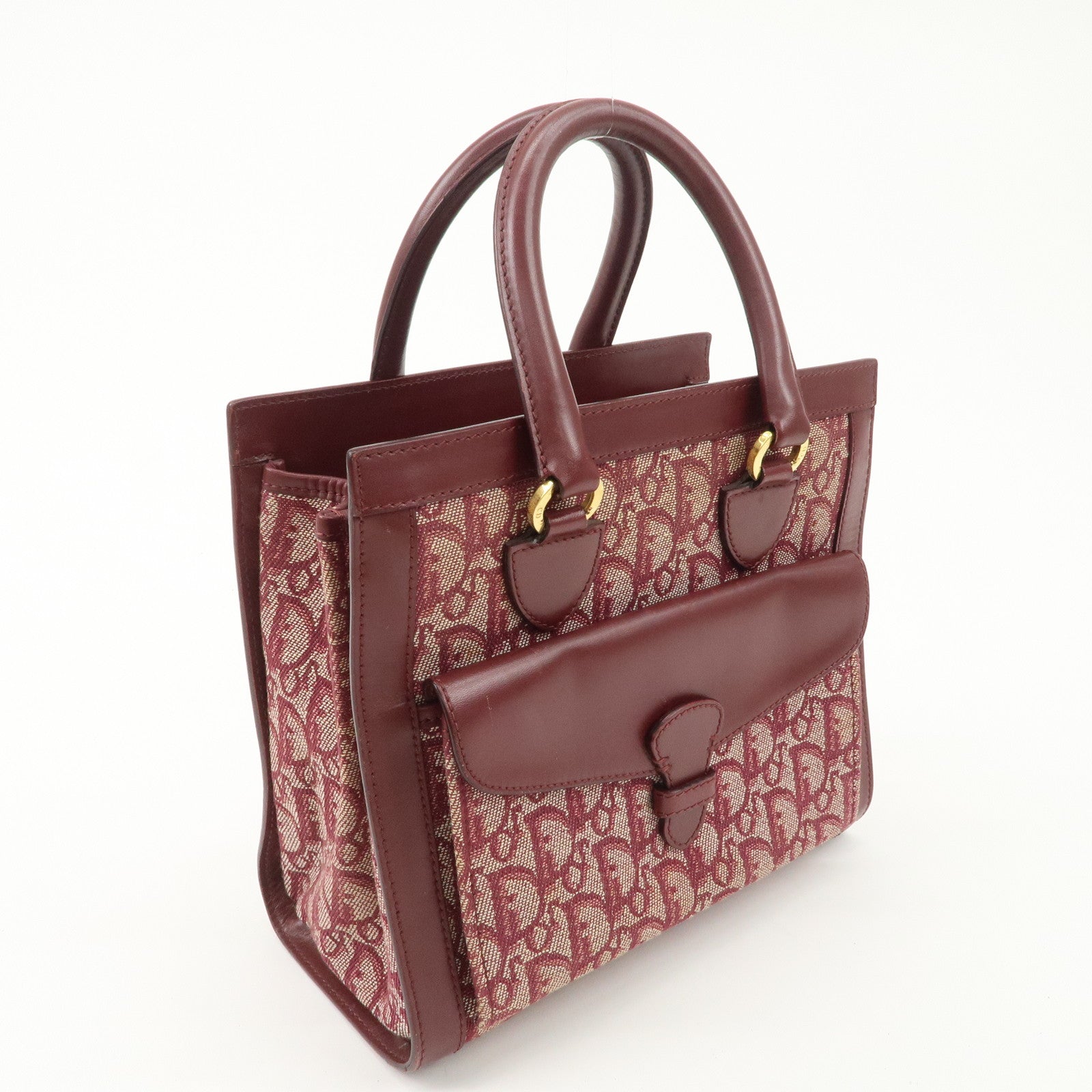 Christian Dior Trotter Canvas Leather Tote Bag Hand Bag Bordeaux Used