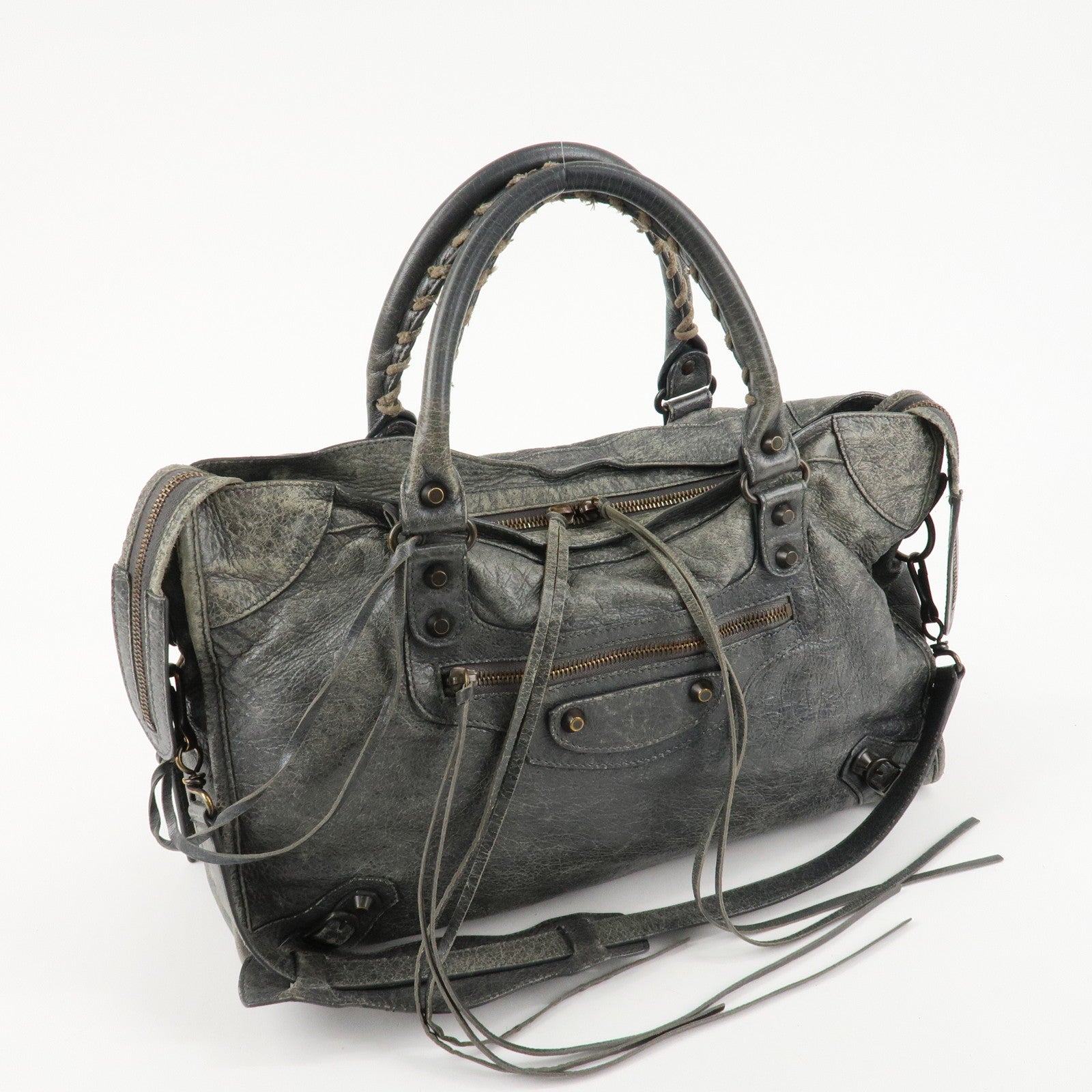 BALENCIAGA The City Leather 2Way Shoulder Bag Gray 115748 Used