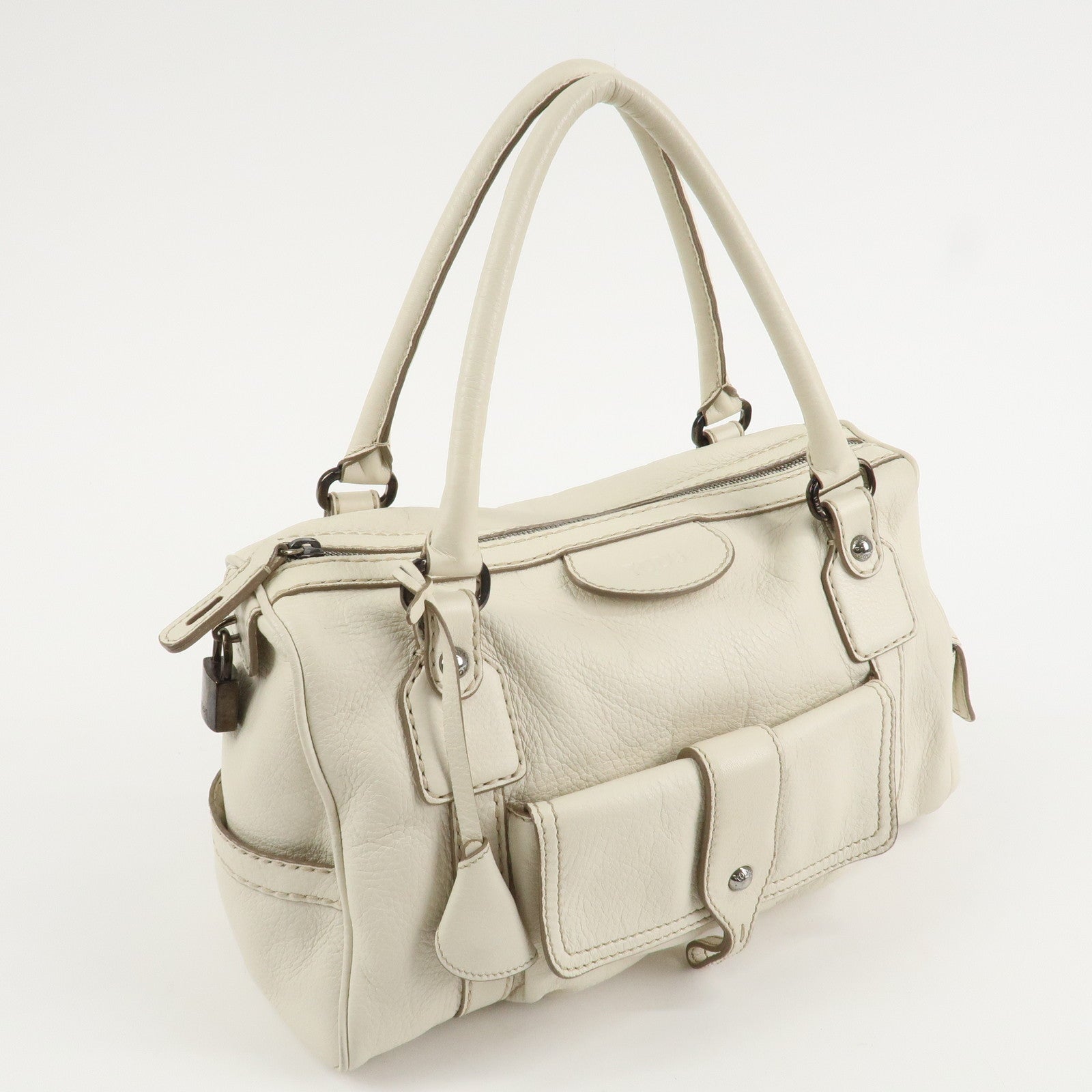 TOD'S Leather Shoulder Bag Hand Bag White Used