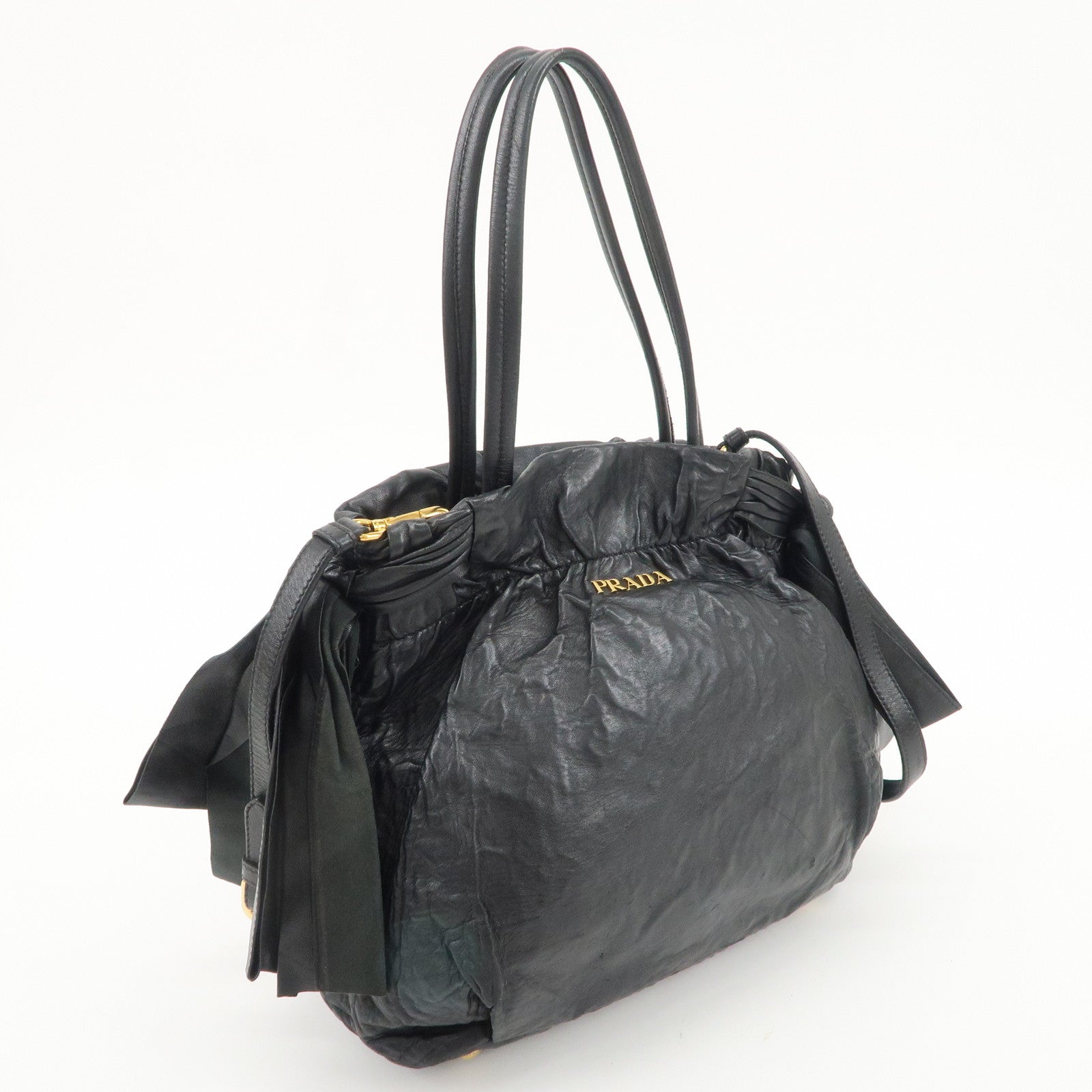 PRADA Leather Ribbon 2Way Bag Hand Bag Shoulder Bag BN1760 Used