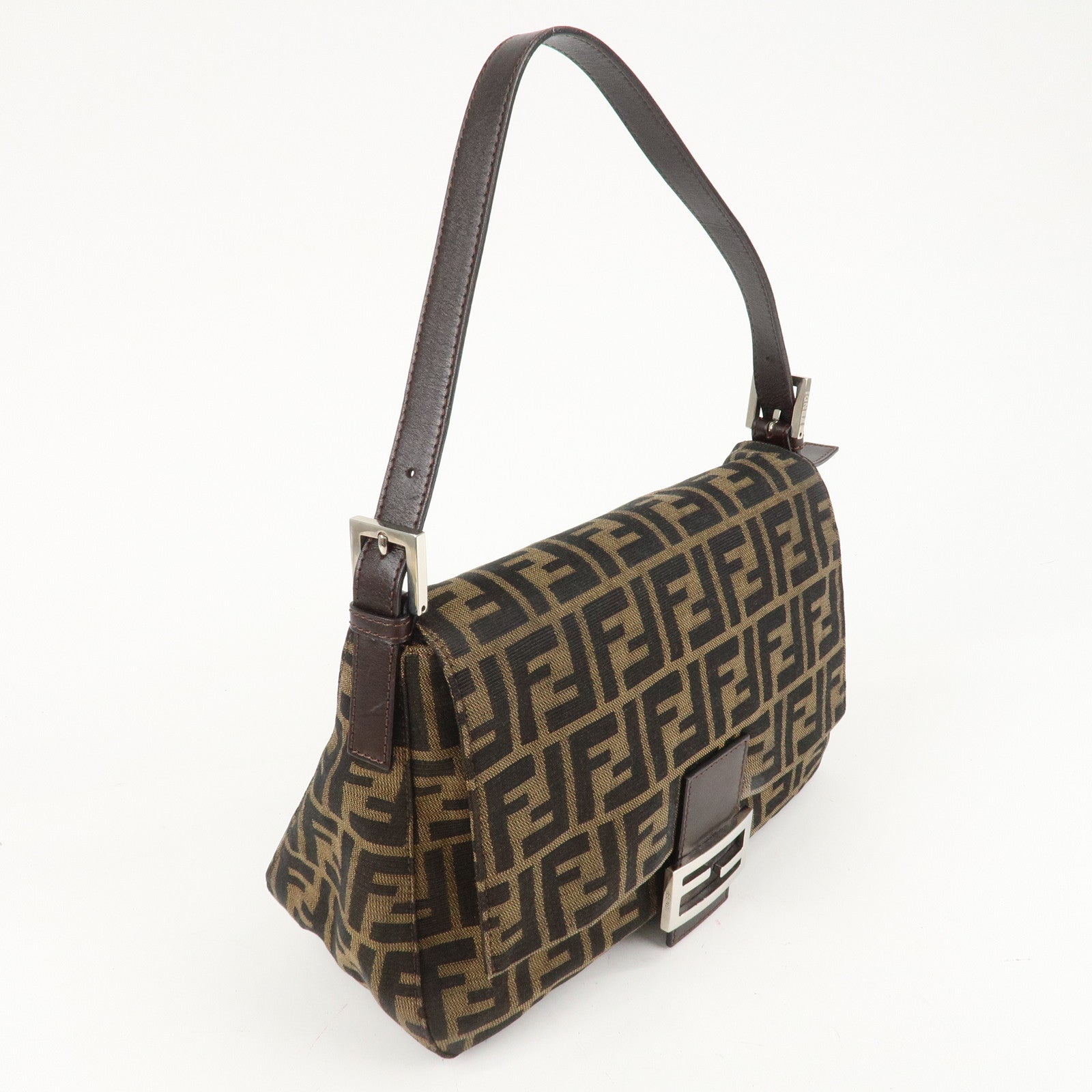 FENDI Mamma Baguette Zucca Canvas Leather Shoulder Bag 26325 Used