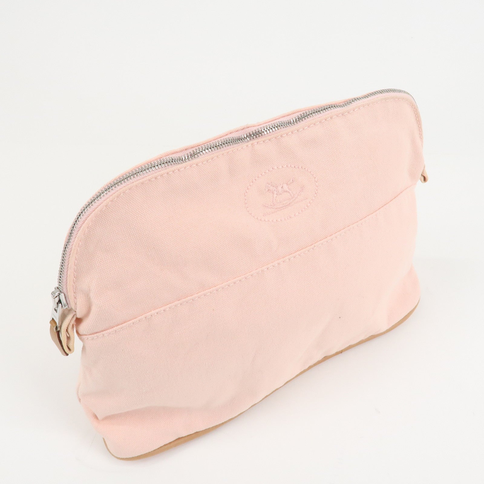 HERMES Canvas Leather Bolide PM Pouch Cosmetic Pouch Pink Used