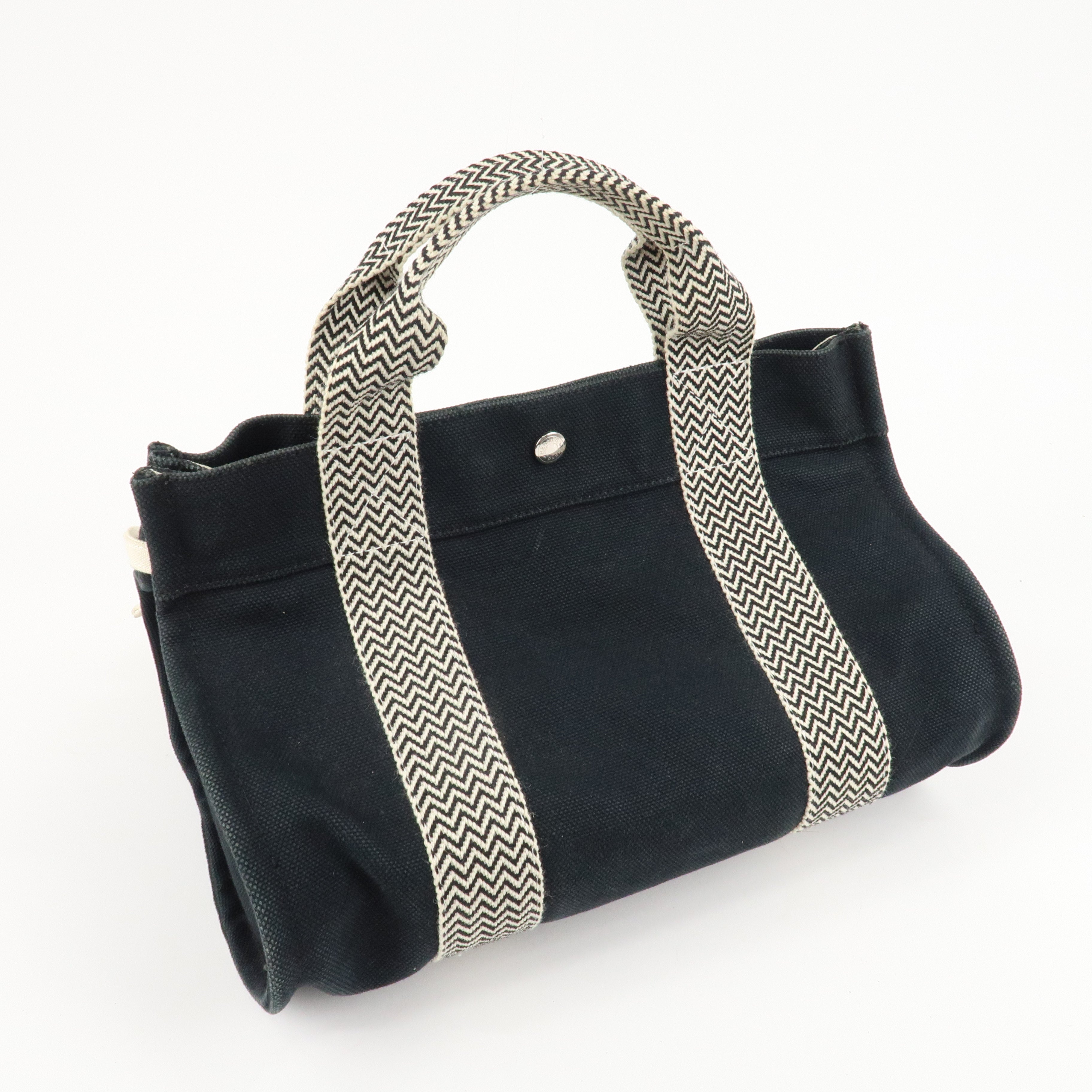HERMES Canvas Cannes PM Tote Hand Bag Black Used