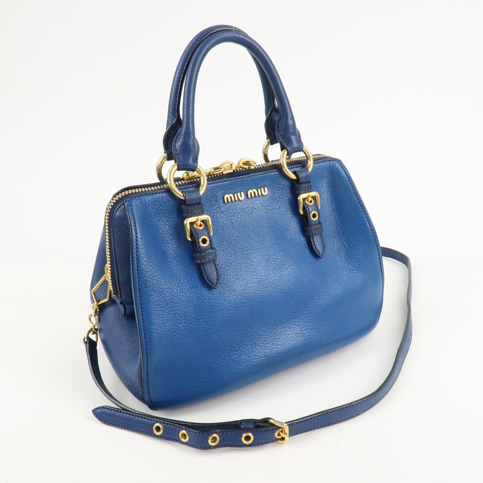 MIU MIU Leather 2Way Shoulder Bag Hand Bag Blue Gold HDW Used