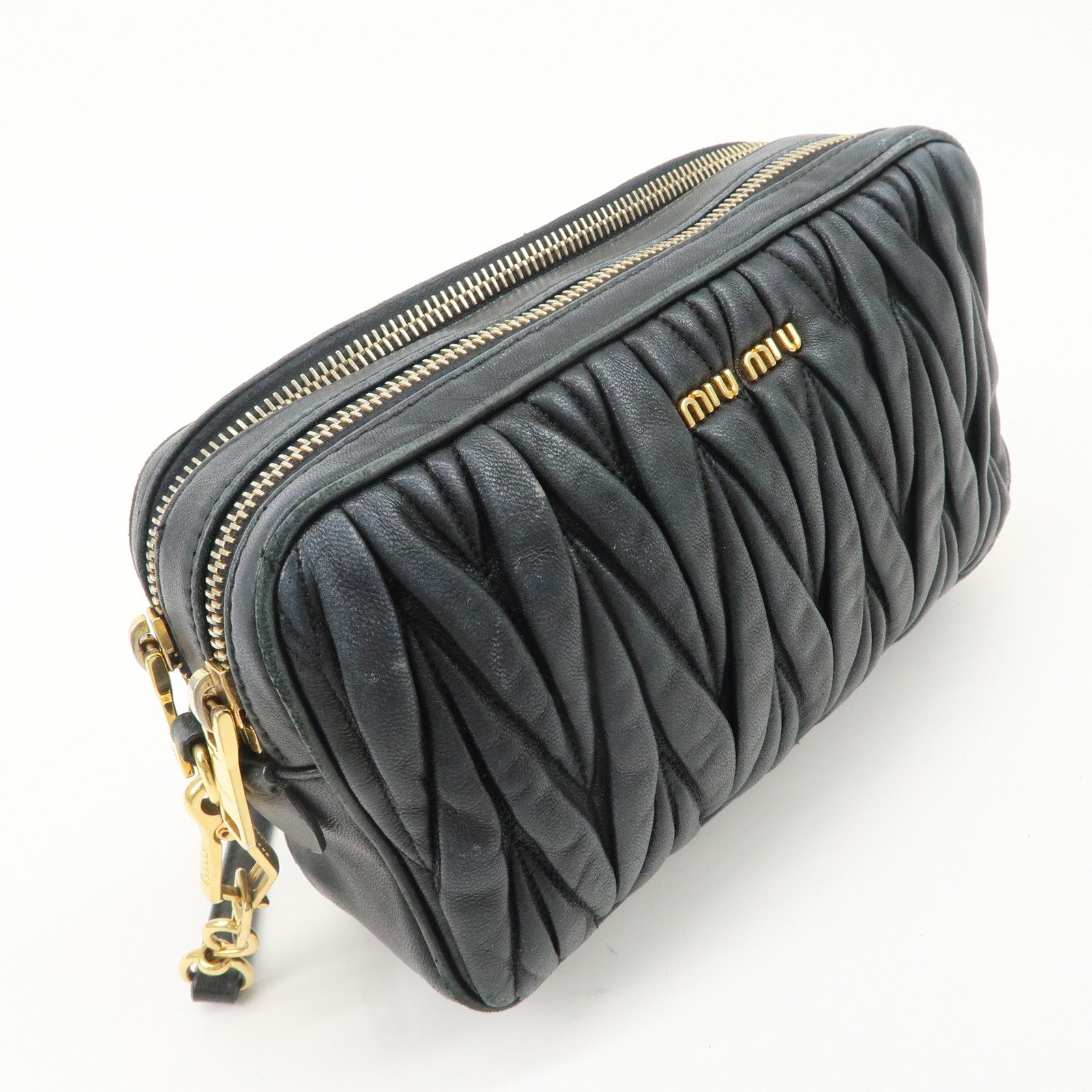 MIU MIU Matelasse Leather Shoulder Bag Black Used